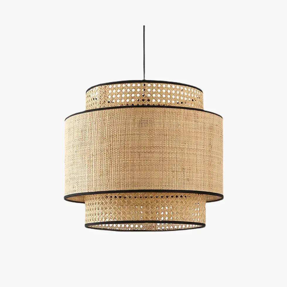 Vintage Rattan Pendant Light with Multi-Level Cylinder Design - Boho Chic Ceiling Fixture for Dining Room, Bedroom or Patio Decor