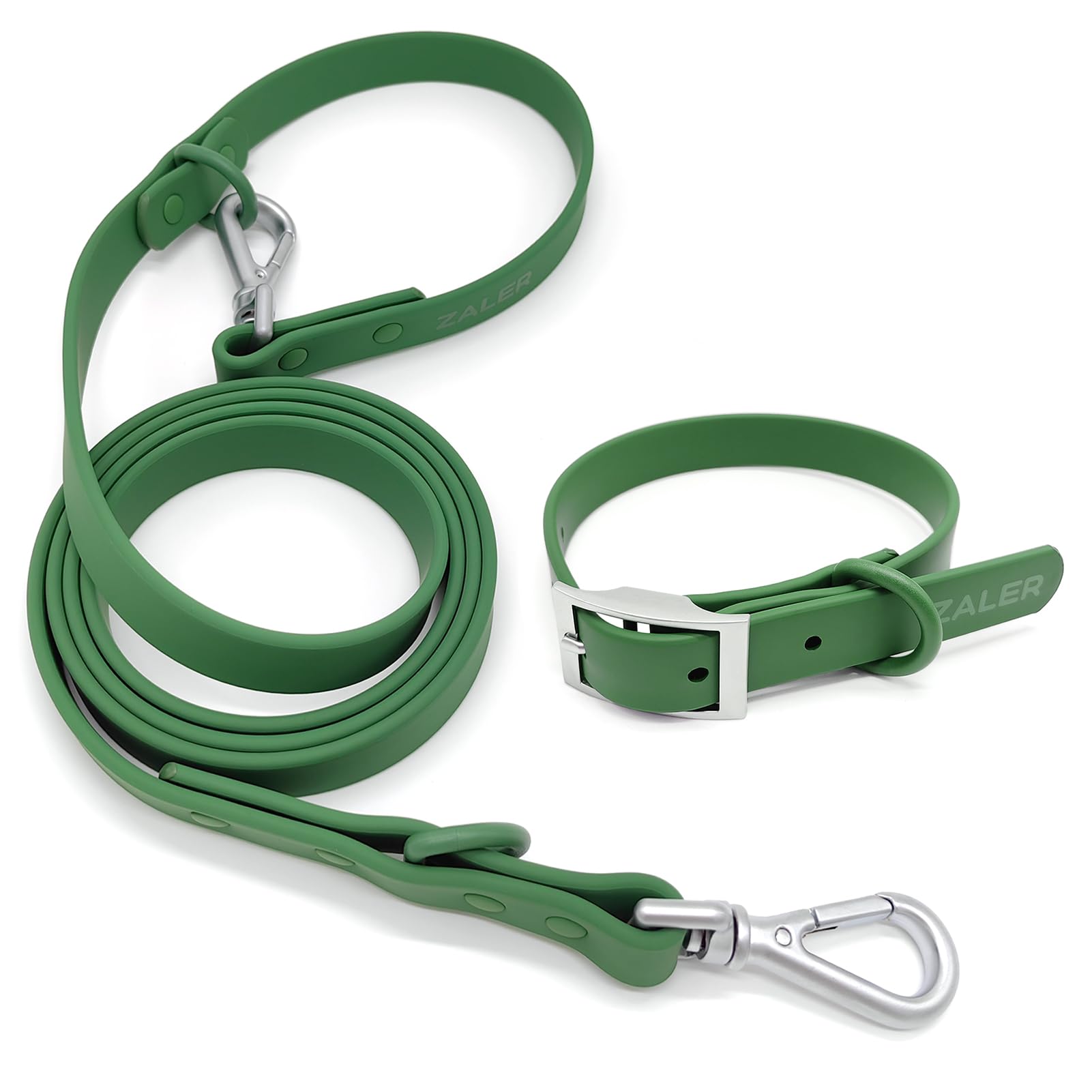 Waterproof Adjustable Odor-Proof Dog Collar and Leash Set - Easy to Clean 6FT Pet Leash with 2 Hooks for Small Medium Large Dogs (Green, Size M) - Perfect for Walking, Training & Outdoor Adventures