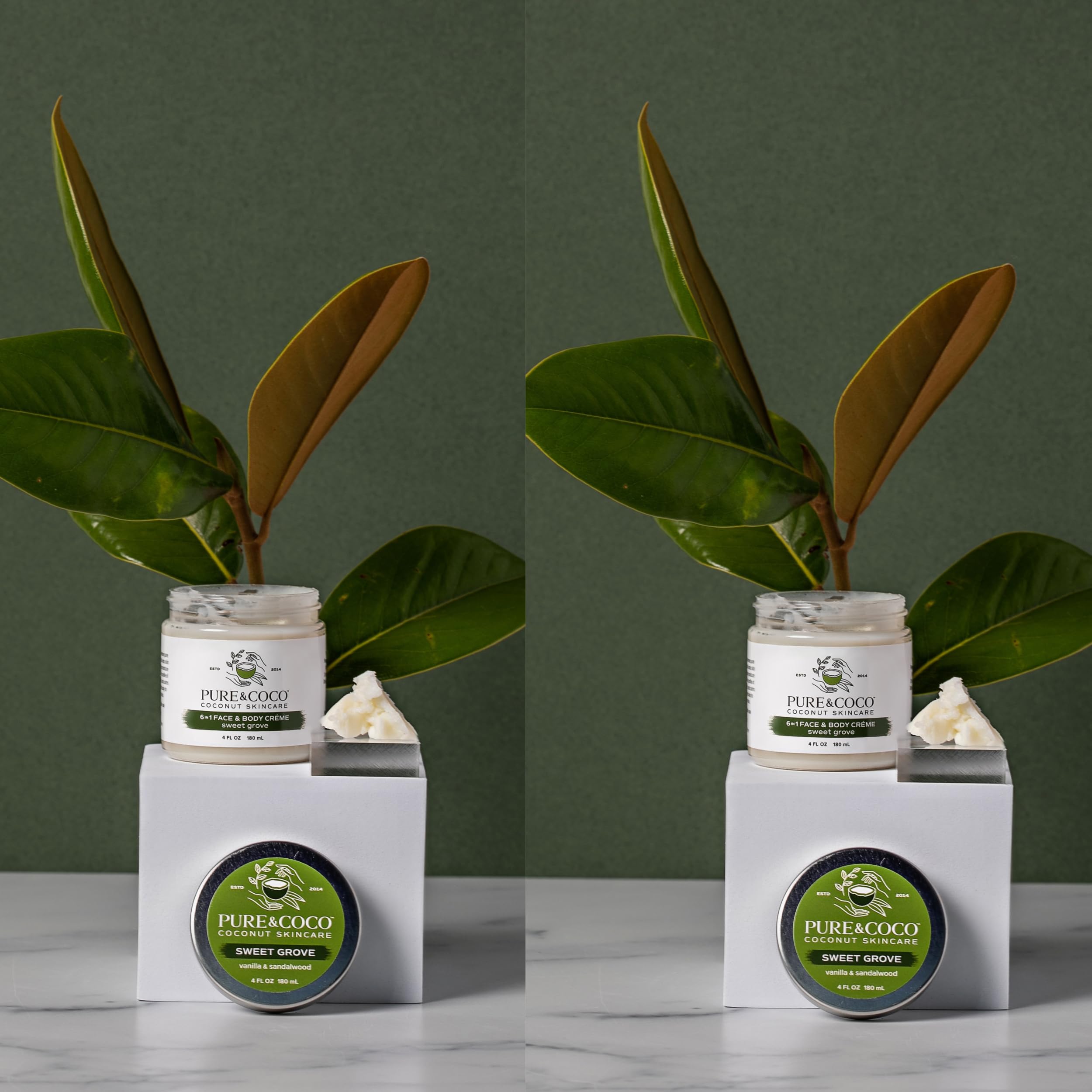 PURE & COCO: Sweet Grove 6-in-1 Face & Body Cream for Dry, Eczema & Anti-Aging Skin | Mango Butter, Organic Virgin Coconut Oil, Vitamin E for Skin Barrier Protection | Set of 2 (4 oz Jars) | Perfect for Daily Moisturizing, Night Care & Sensitive Skin Relief