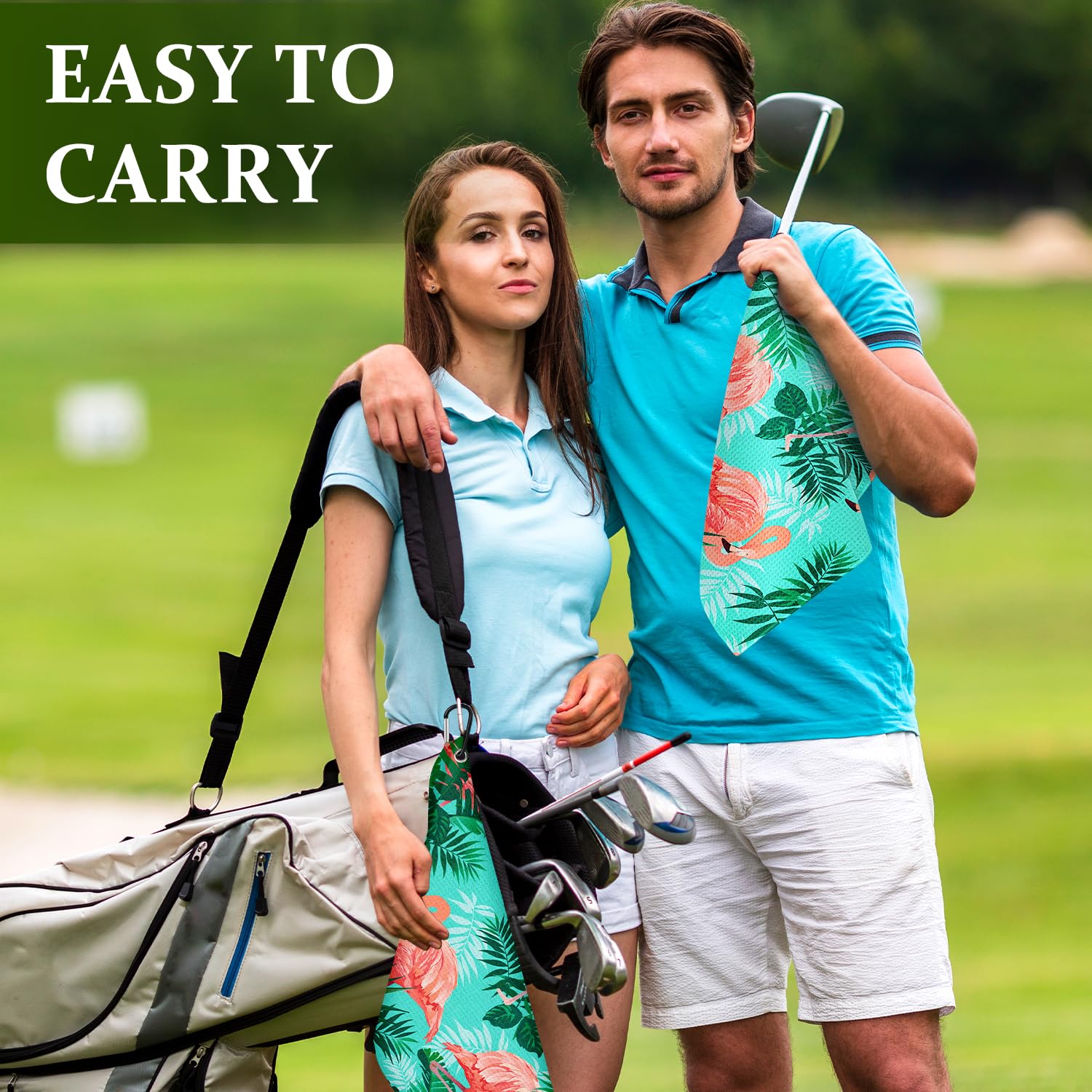 Premium Microfiber Golf Towel with Clip - Large Absorbent Golf Club Bag Accessory for Men & Women - Includes 4 Golf Tees - Perfect for Golf Courses, Driving Ranges & Practice Sessions