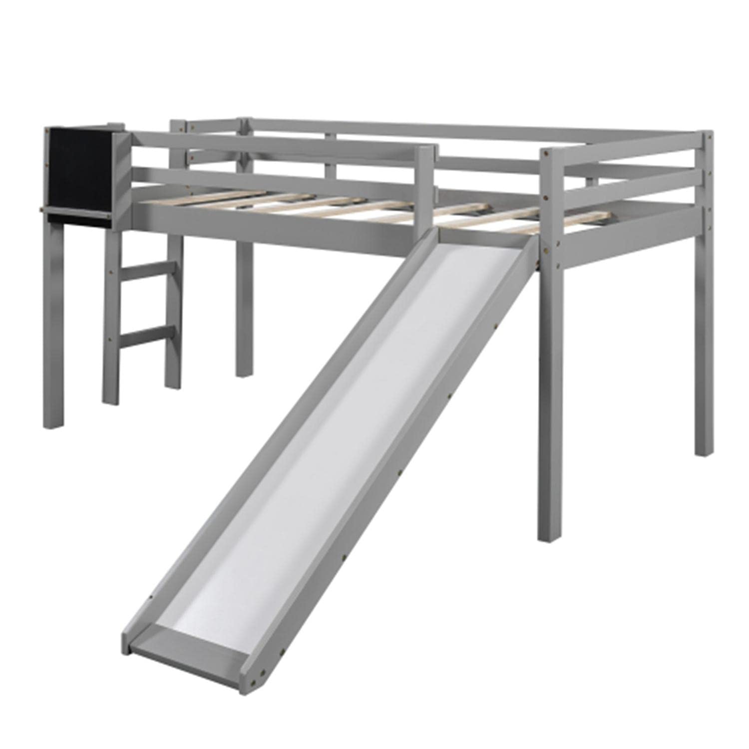 Twin Loft Bed with Slide & Ladder - Low Loft Bed with Under Bed Storage Space - Easy to Assemble Gray Kids Bed - Perfect for Small Bedrooms, Dorm Rooms & Play Areas