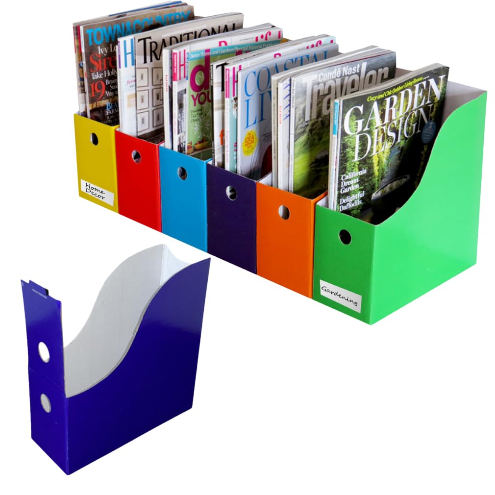 Evelots Magazine File Holder Organizer Box - 6/12/24 Pack Desk & Shelf Storage with Labels - Multiple Colors for Home Office, Classroom & Library Organization