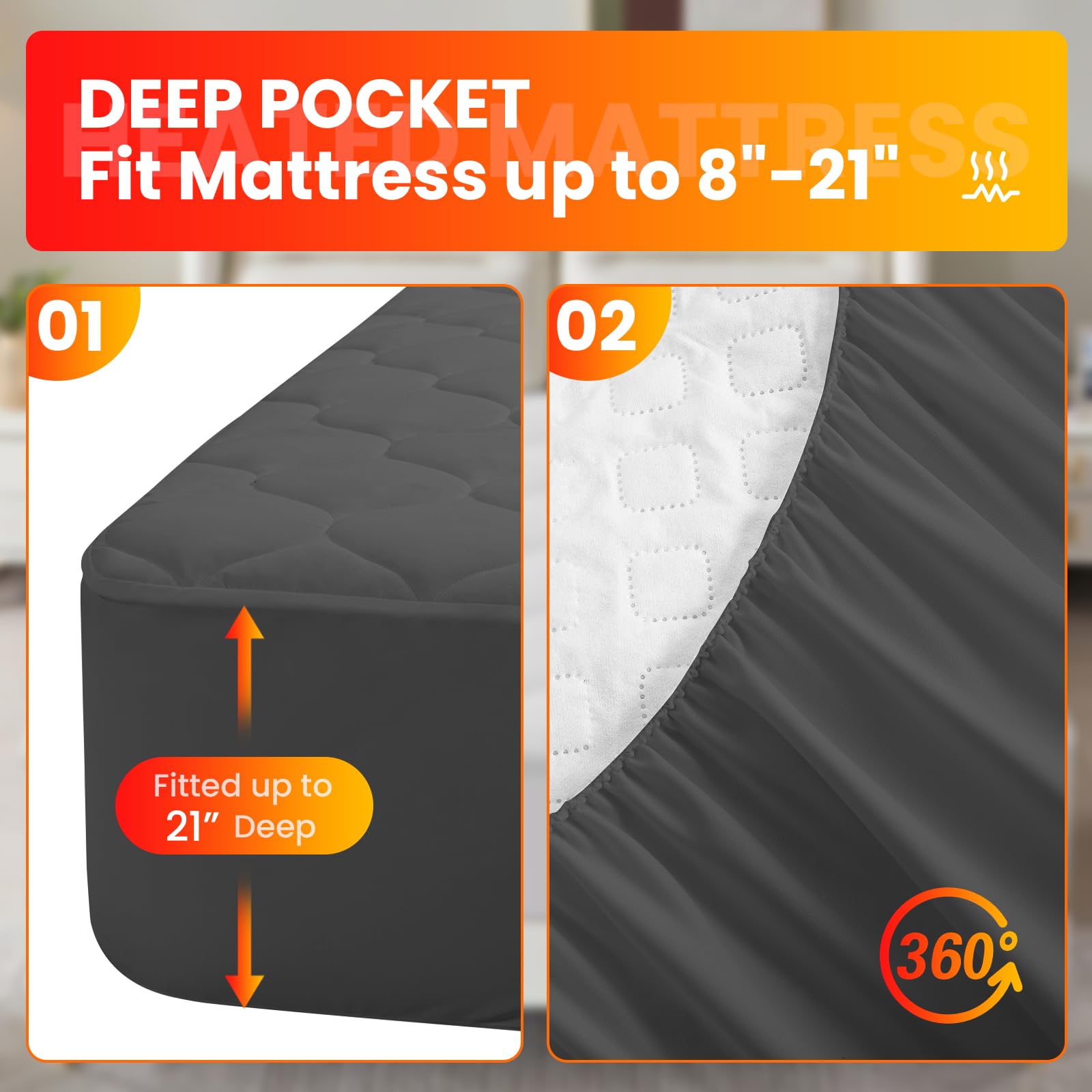 Queen Size Heated Mattress Pad with Dual Temperature Control - Auto Shut Off Electric Blanket for Couples - Machine Washable Deep Pocket Electric Bed Warmer in Grey - Perfect for Cold Nights & Winter Comfort