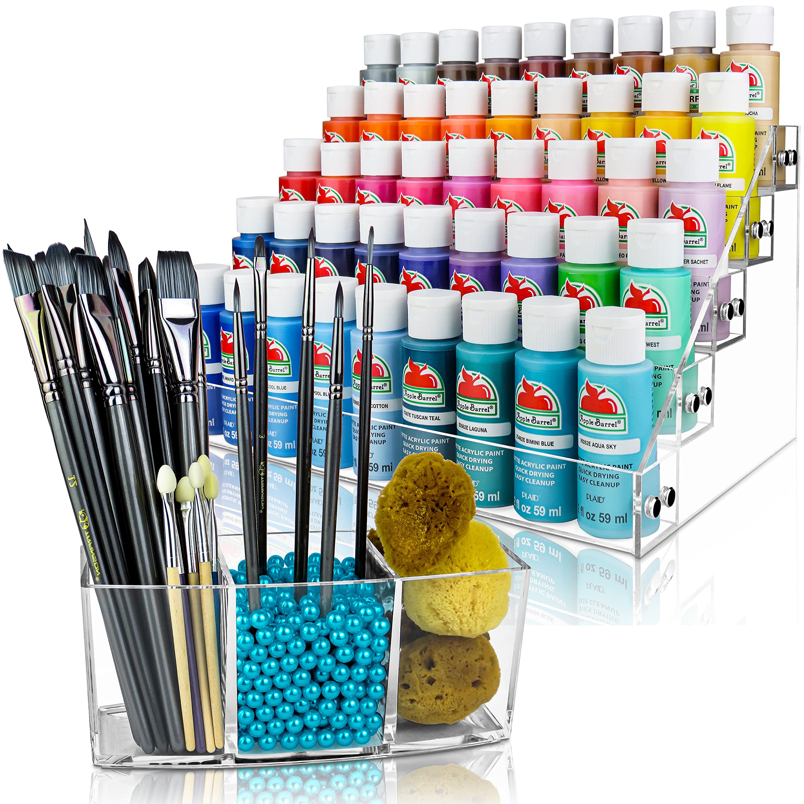 Acrylic Paint Organizer & Brush Holder - Caribbean Blue | Craft & Hobby Paint Storage Rack for 2oz Bottles, Tubes & Miniature Paints | Perfect for Artists, DIY Projects & Home Decor
