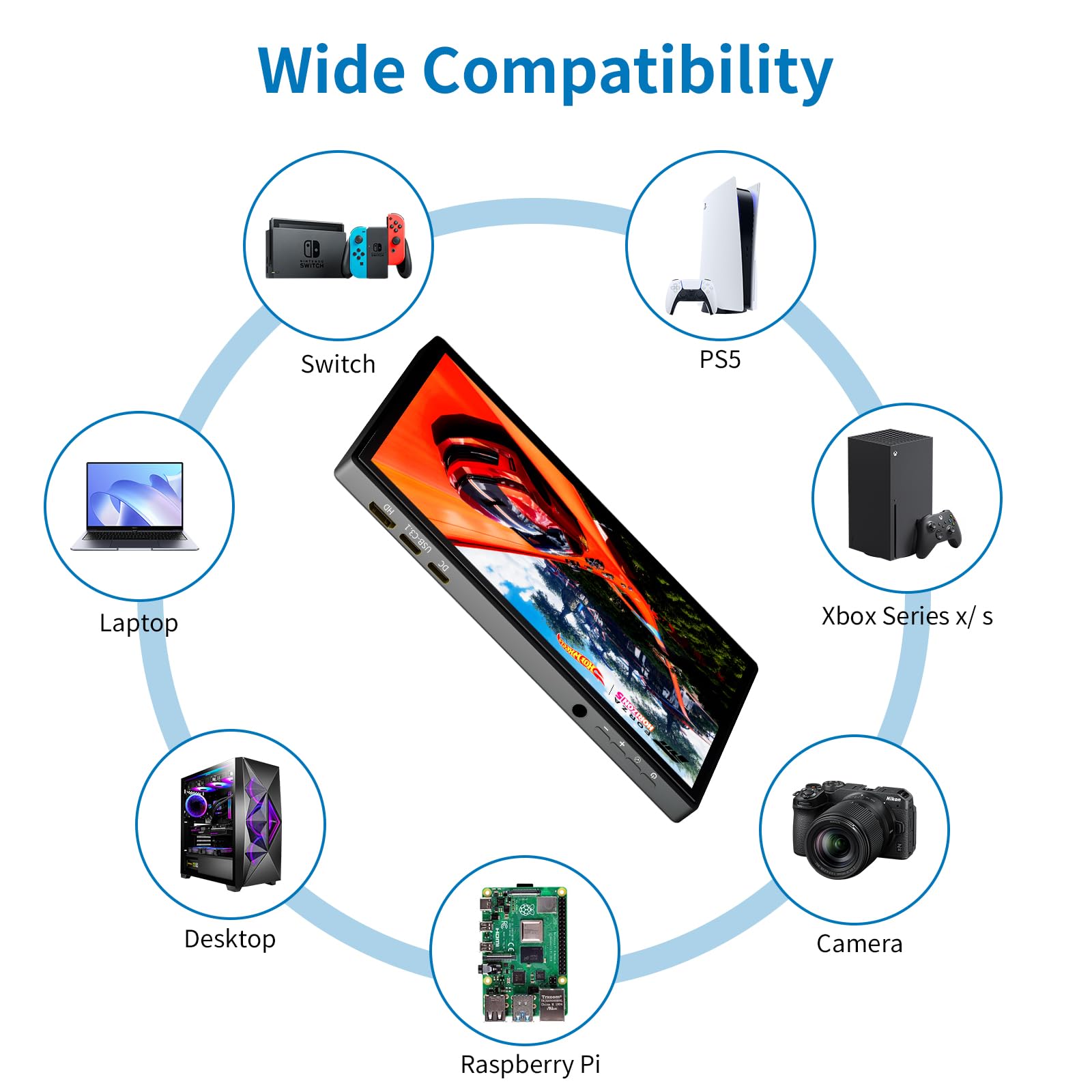 PeakDo 7 Inch Portable Touchscreen Monitor - 1080P Full HD 60Hz IPS Display, Ultra Thin & Lightweight USB-C/HDMI Second Screen for Gaming, Work, PS5, Xbox, Switch, Laptop & PC | Perfect for Travel, Office & Home Entertainment