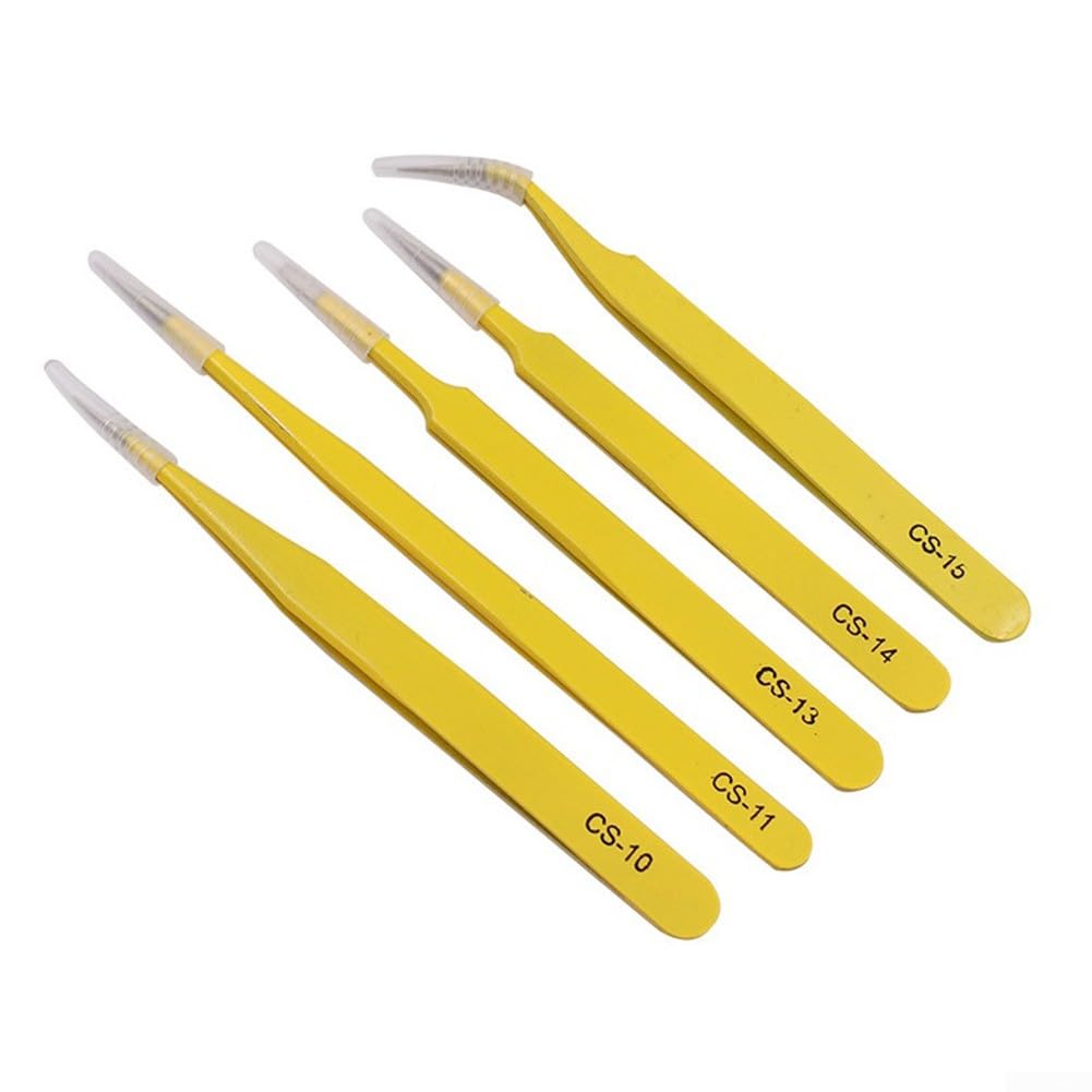 DAZZLEEX 5-Piece Anti-Static Precision Tweezers Set - Stainless Steel Electronic Repair Tools for Electronics, Jewelry, Phone & Makeup - Perfect for DIY, Crafting & Professional Use