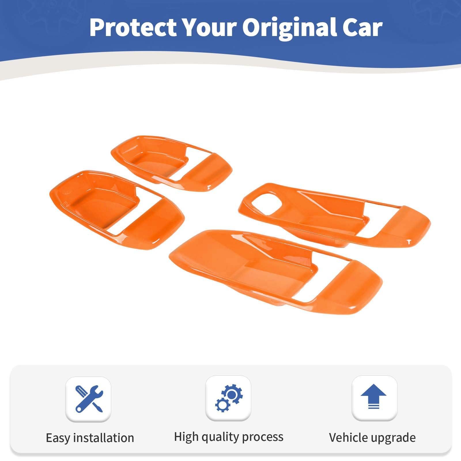 Jeep Wrangler JL JLU & Gladiator JT Inner Door Handle Bowl Cover Trim (2018-2024) - Orange Interior Accessories Set of 4 - Upgrade Your Ride's Style & Protection for Off-Road Adventures & Daily Commutes