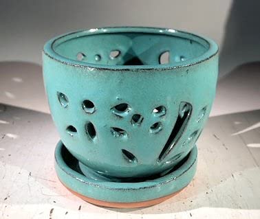 Bonsai Boy L282d Ceramic Orchid Pot - Light Blue Round Flower Planter for Orchids, Succulents & Indoor Plants | Perfect for Home Decor, Office & Garden Use
