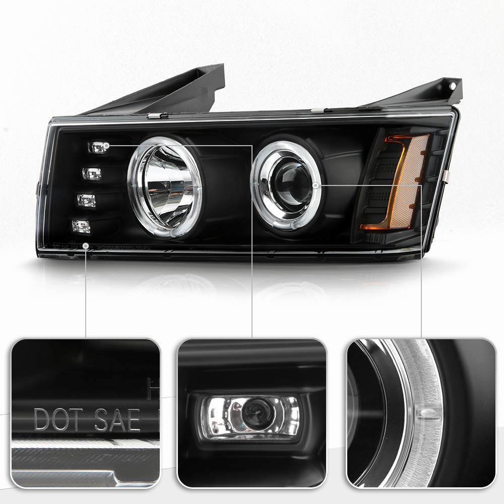 ACANII LED DRL Dual Halo Black Housing Projector Headlights for 2004-2012 Chevy Colorado & GMC Canyon - Upgrade Your Truck's Style & Night Visibility for Off-Roading & Daily Driving