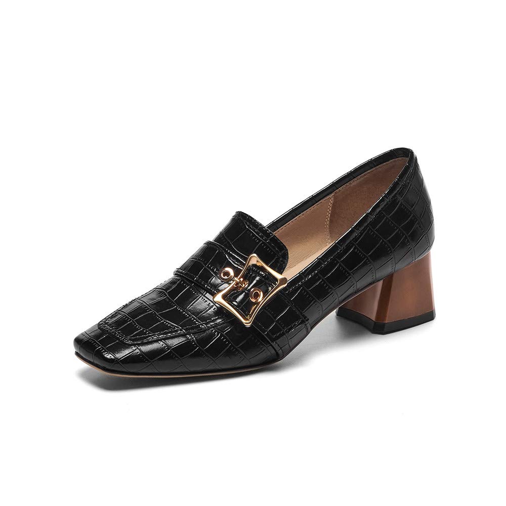 TinaCus Women's Genuine Leather Loafers - Square Toe Slip-On Shoes with Buckle Detail & Chunky Heel | Handmade Comfortable Flats for Work, Office & Casual Outfits
