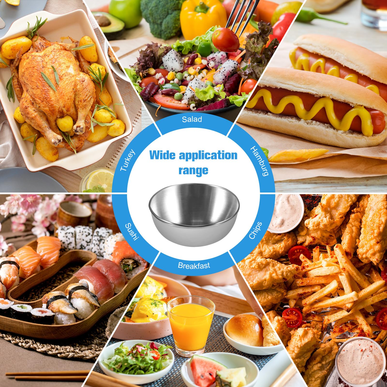 20 Pack 3.2 Inch Stainless Steel Mini Sauce Bowls - 3.5 oz Small Individual Condiment Dishes for Soy Sauce, Sushi Dip, Seasoning - Perfect for Kitchen Prep, Appetizer Serving & Side Dish Presentation