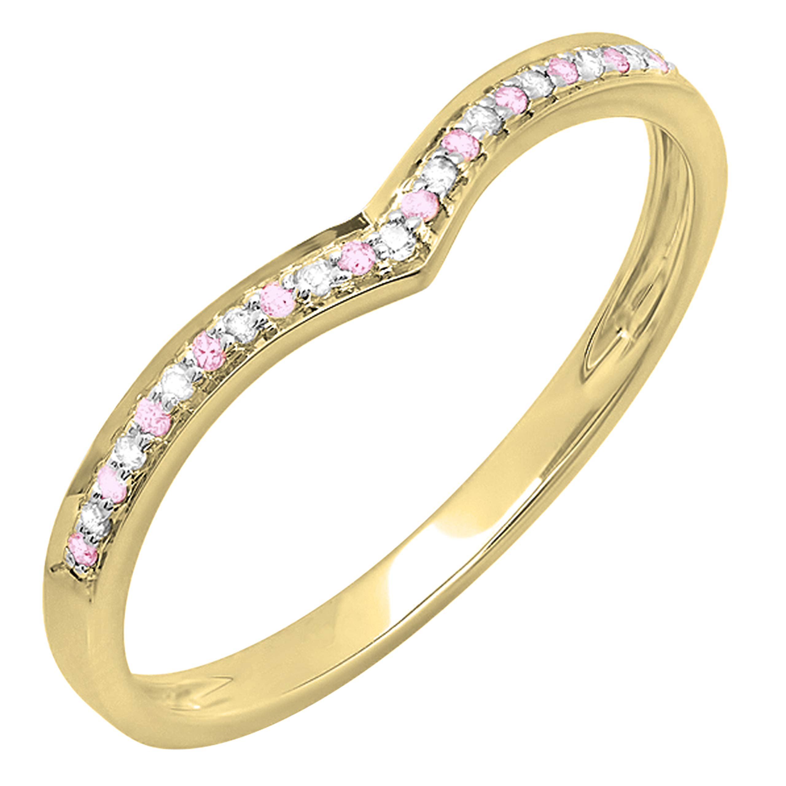 10K Gold Round Pink Sapphire & White Diamond Stackable Wedding Band Ring for Women – Dazzlingrock Collection | Perfect for Bridal Sets, Anniversary Gifts & Everyday Elegance