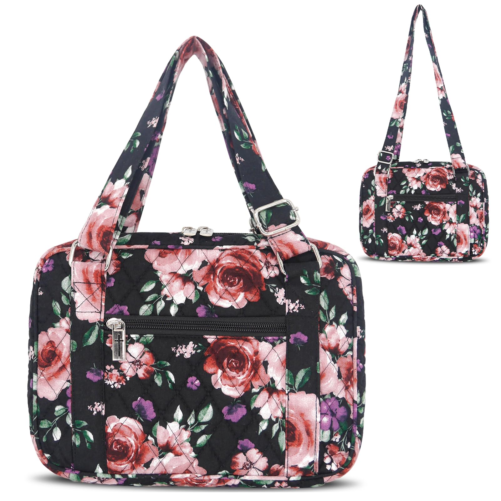 Women's Bible Cover with Adjustable Straps - Large Zippered Study Bible Carrying Case Bag (10x7x2.7 Inches) - Perfect for Church, Bible Study & Travel