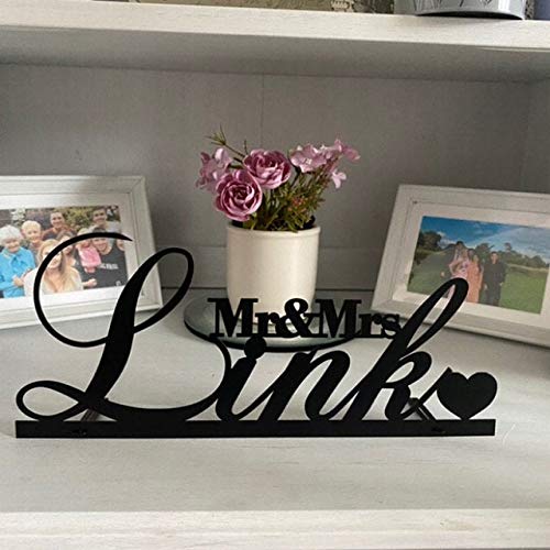 Personalized Mr & Mrs Wedding Sign with Heart - Custom Last Name Sweetheart Table Centerpiece for Wedding Reception, Anniversary Party & Romantic Decor