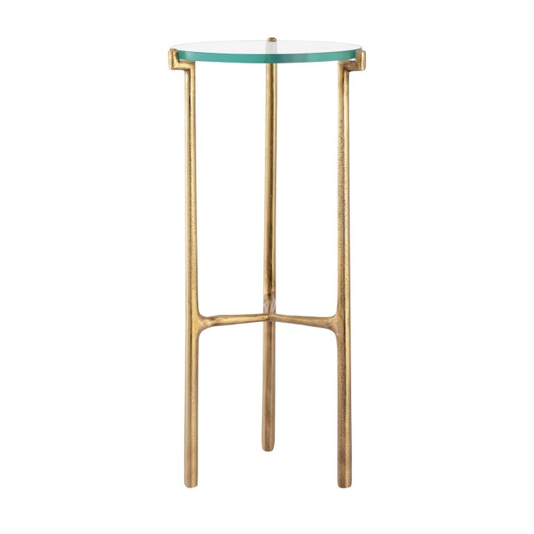 Stylish Accent Table Bump Out 9.75 x 22.5 Inch Brass/Clear Glass Side Table - Perfect for Living Room, Bedroom, or Entryway Decor