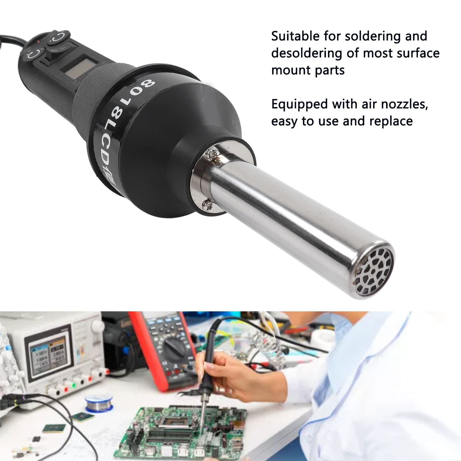 Portable Hot Air Gun with LCD Display - Adjustable Temperature Electronic Heat Gun for Soldering & Desoldering (110V US Plug) - Perfect for DIY Electronics Repair, Craft Projects, and Home Improvement