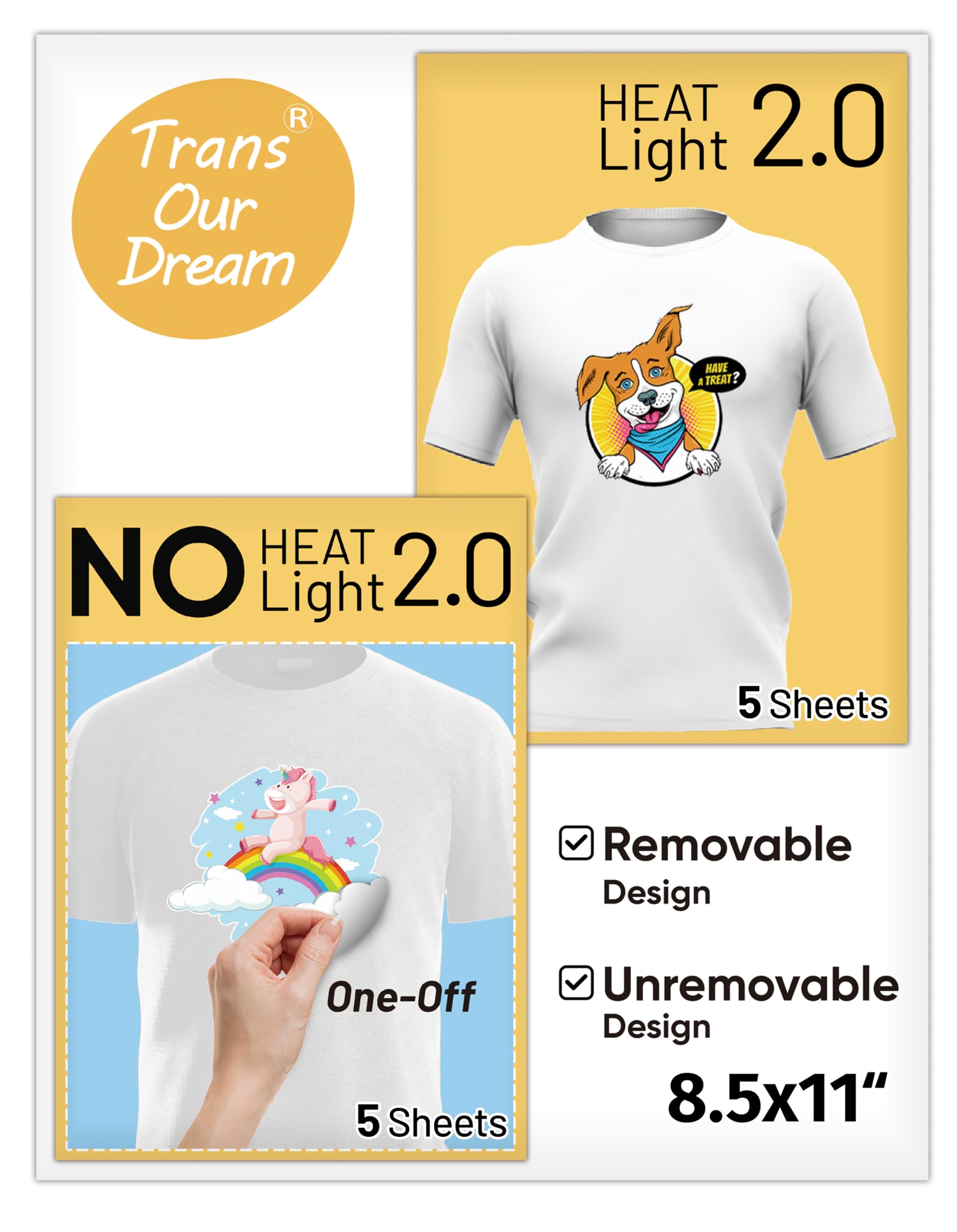 Upgraded NO Heat & Heat Transfer Paper for Light Fabric (5+5 Sheets, 8.5x11