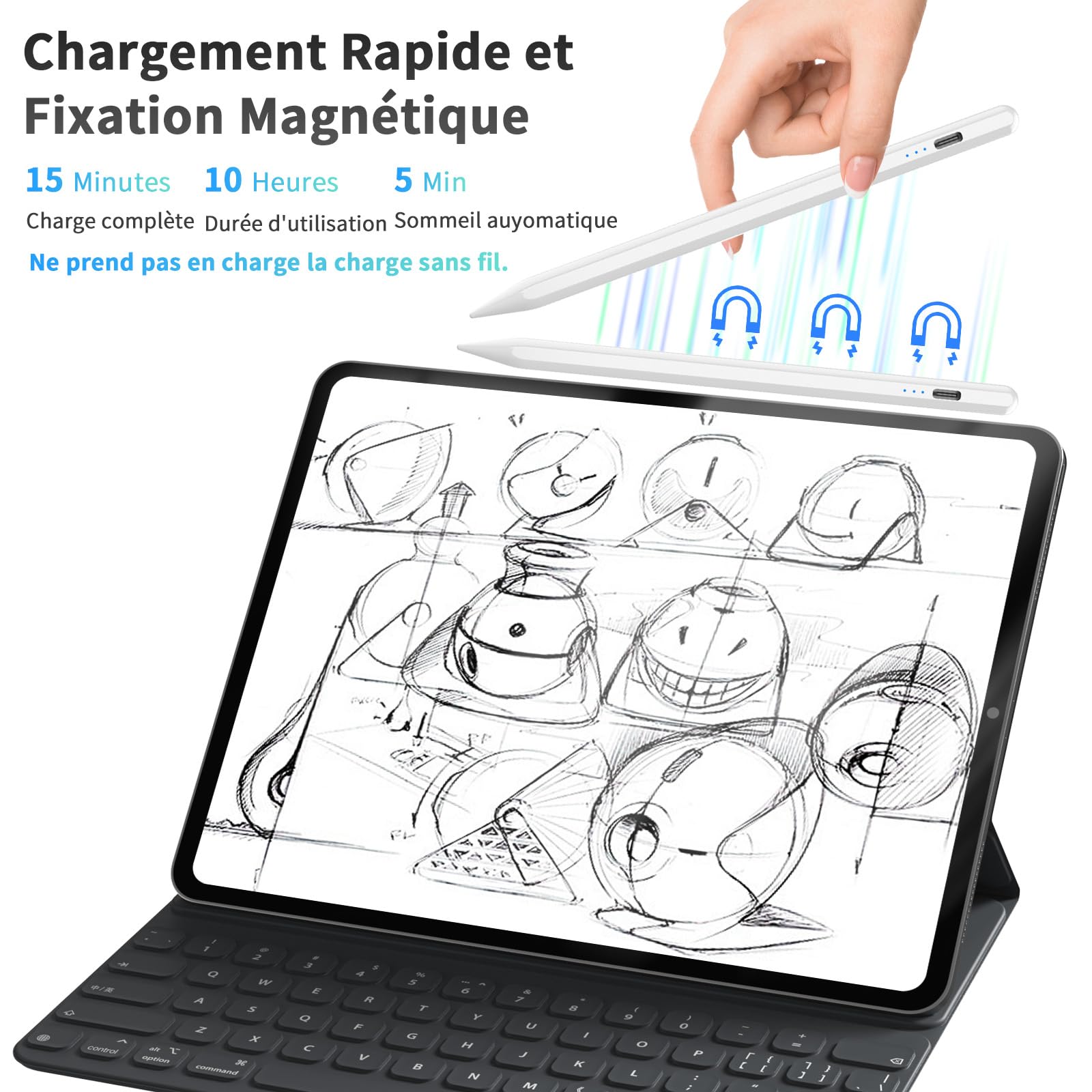 Apple Pencil Alternative for iPad (2018-2025) - Fast Charging Stylus with Magnetic Attachment, Compatible with iPad 11/10/9/8/7/6, Air 3/4/5/M2/M3, Mini 5/6, Pro 3/4/5/6/M4 - Perfect for Drawing, Note-Taking & Digital Art