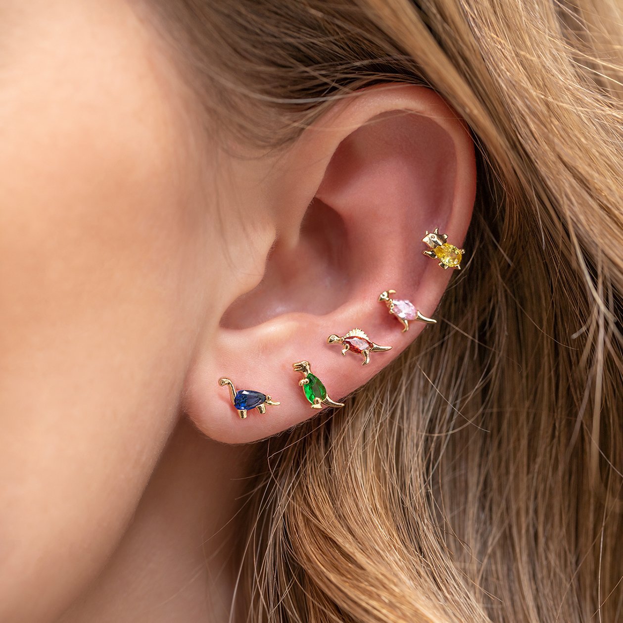 20G Colorful Dinosaur Helix Barbell Stud Earrings for Cartilage Piercing - Cute Second Hole Jewelry for Women & Teens | EGD0022 | Perfect for Everyday Wear & Gifts