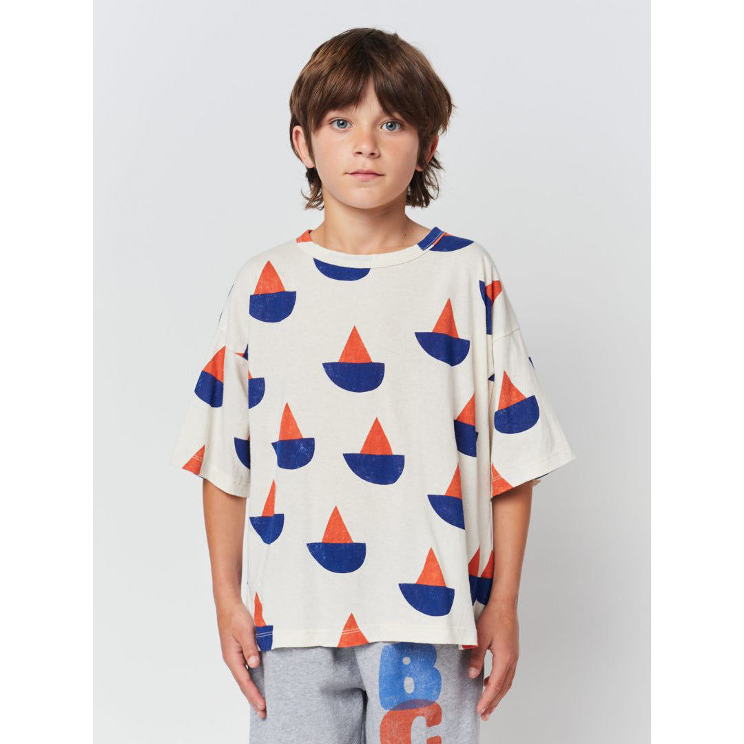 Bobo Choses Sail Boat Short Sleeve T-Shirt for Boys & Girls - Comfortable Cotton Kids Tee for Summer, Beach & Outdoor Play