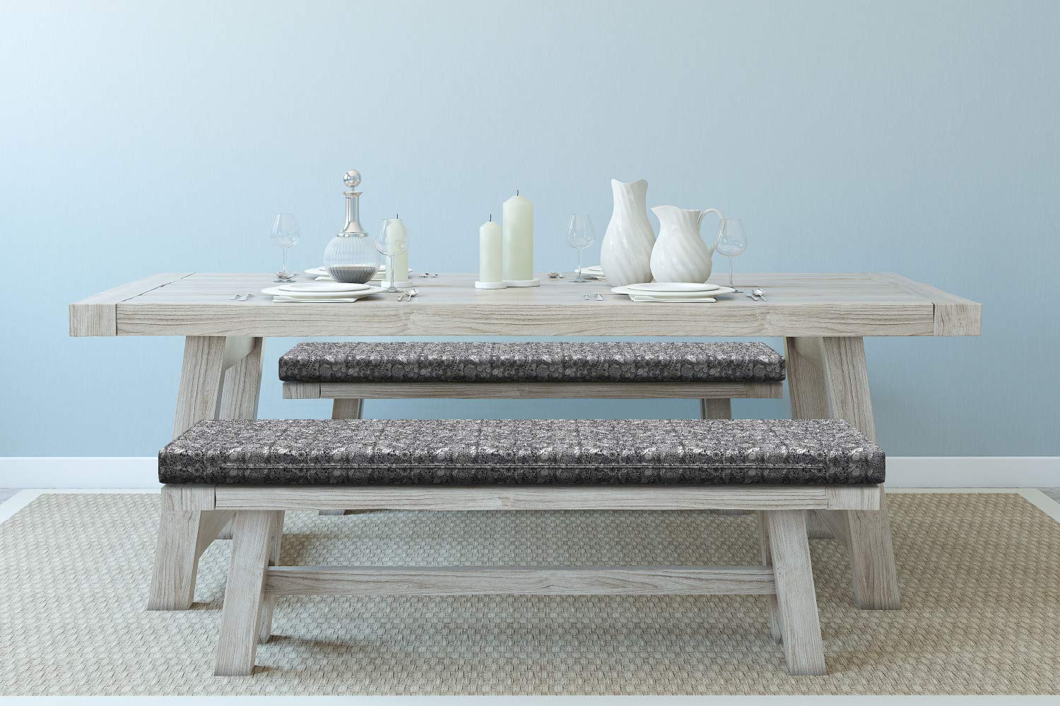 Ambesonne 2-Piece Leaf Bench Cushion Set - Black and White Floral Art Print Foam Seat Pads with Decorative Covers - Perfect for Patio, Garden, or Indoor Bench Seating