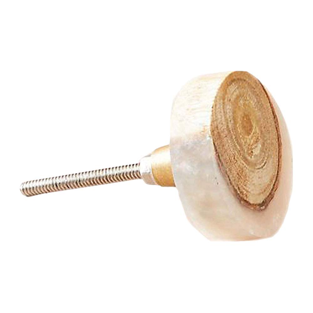Perilla Home Set of 8 Round Wooden Knobs - Brushed Contemporary Cabinet Hardware for Kitchen, Wardrobe & Dresser Drawers - White & Brown - Perfect for Modern Home Renovation & DIY Furniture Upgrade