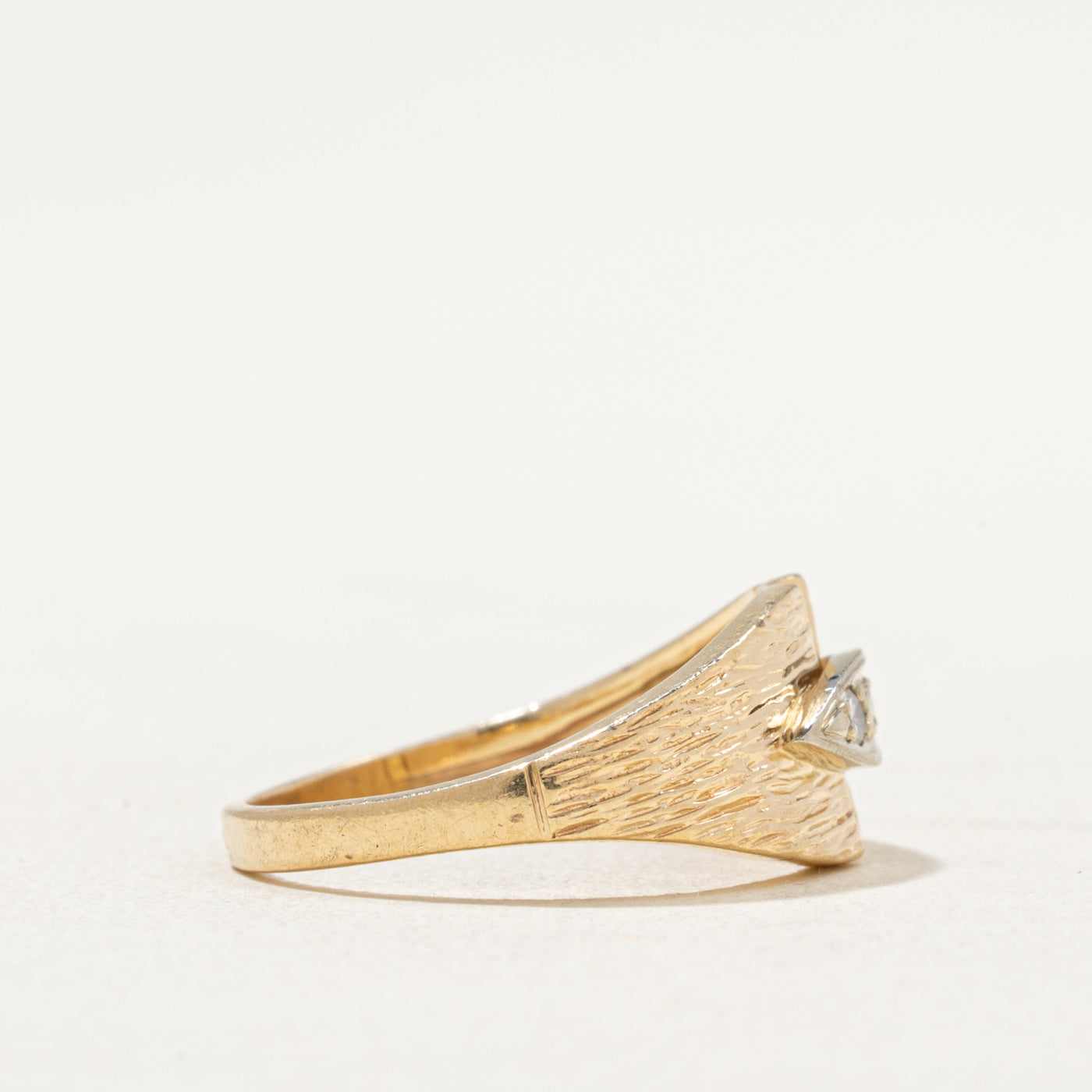 Three Stone Diamond Textured Tapered Ring | 0.06ctw | Size 5.25 | Elegant Wedding Band, Anniversary Gift for Her, Perfect for Everyday Wear & Special Occasions