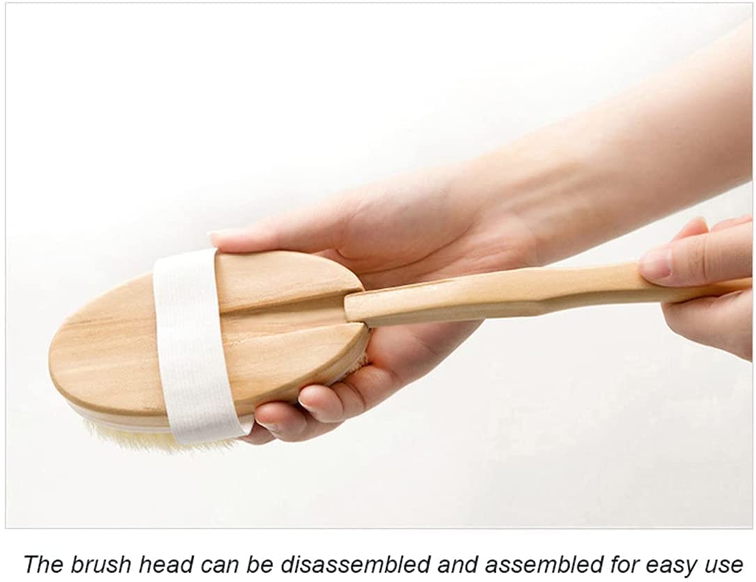 MustHome Wooden Double Sided Body Brush with Natural Bristles - Exfoliating & Dry Brushing for Shower, Back Scrubber with Detachable Long Handle - Perfect for Removing Dead Skin, Toxins & Cellulite - Ideal Beauty Gift for Women & Men (Loofah with Removable Wood Handle) - Great for Spa, Home Bath & Self Care Routine
