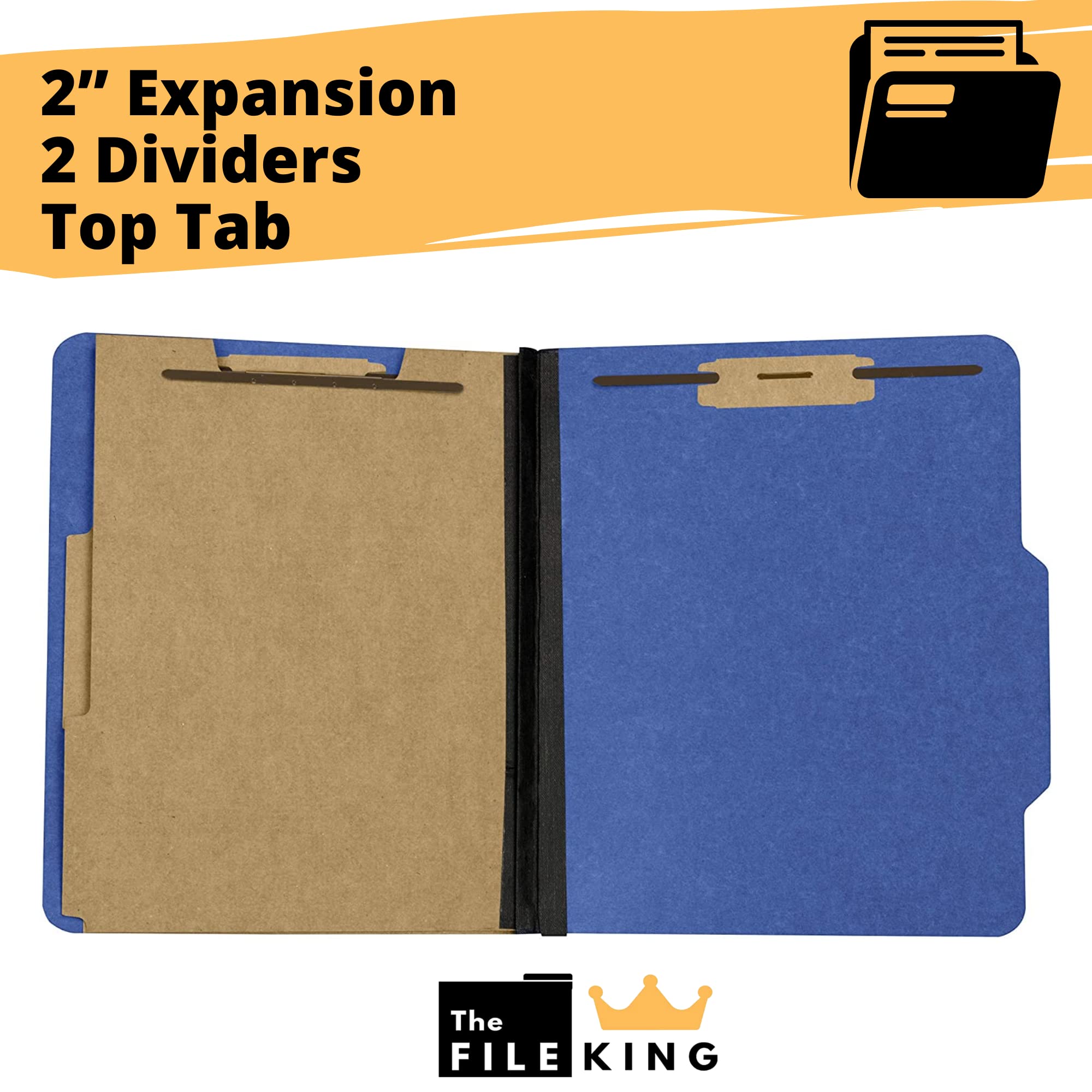 The File King 2-Inch Expansion Pressboard Classification Folders - 10 Pack Letter Size, Dark Blue | Made in USA | Medical & Office File Folders with Dividers & Prongs | Perfect for Organizing Patient Records, Legal Documents & Office Files
