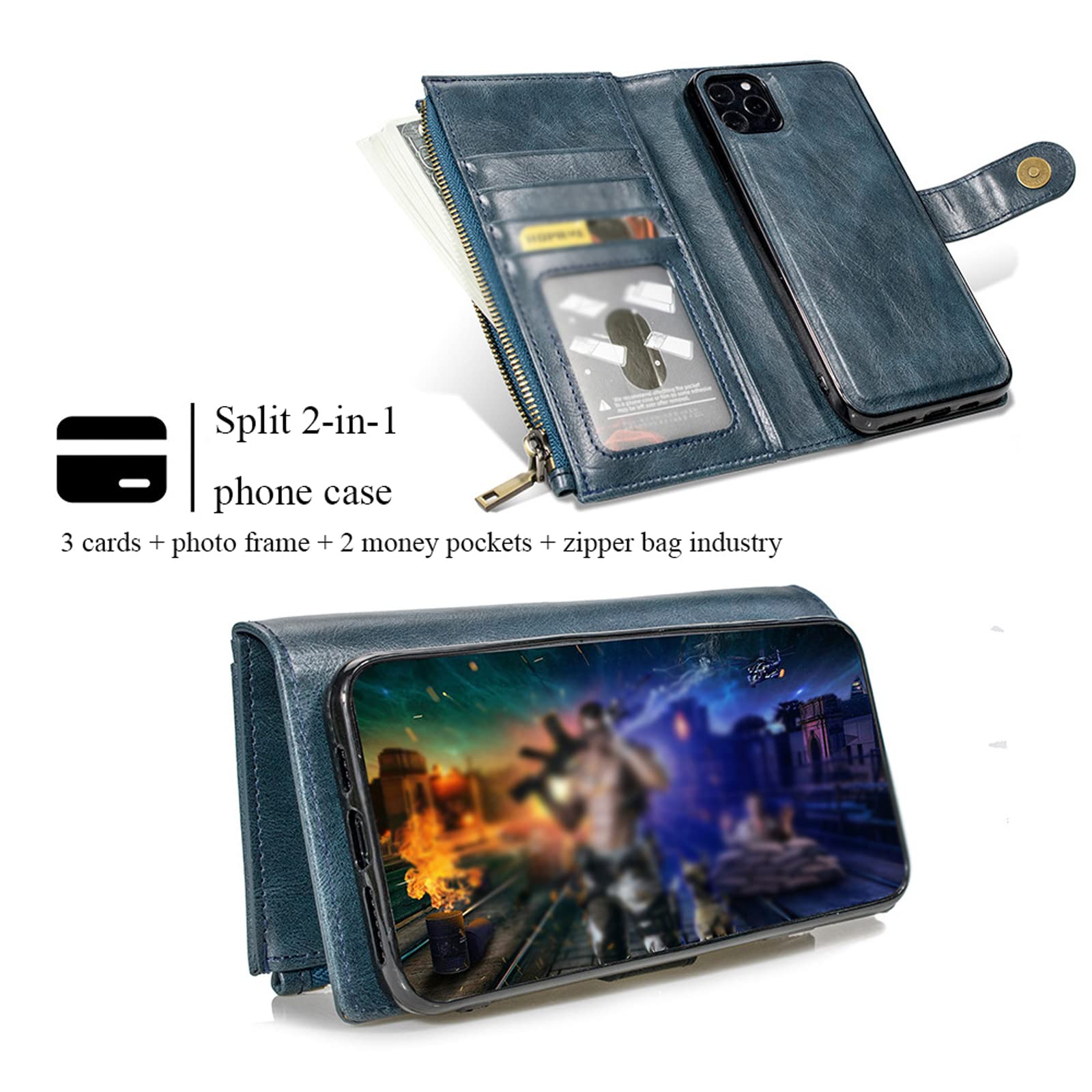 Premium Detachable 2-in-1 PU Leather Wallet Case for iPhone 14 Pro Max - Magnetic Clasp with Card Slots | Slim Protective Phone Cover (Black) | Perfect for Business, Travel & Everyday Use