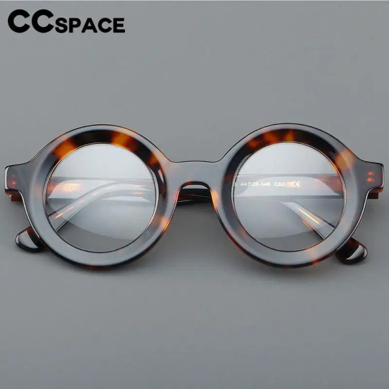 CCspace Unisex Full Rim Round Acetate Eyeglasses 57151 - Stylish & Lightweight Frame for Men & Women - Perfect for Reading, Working & Daily Fashion Accessory
