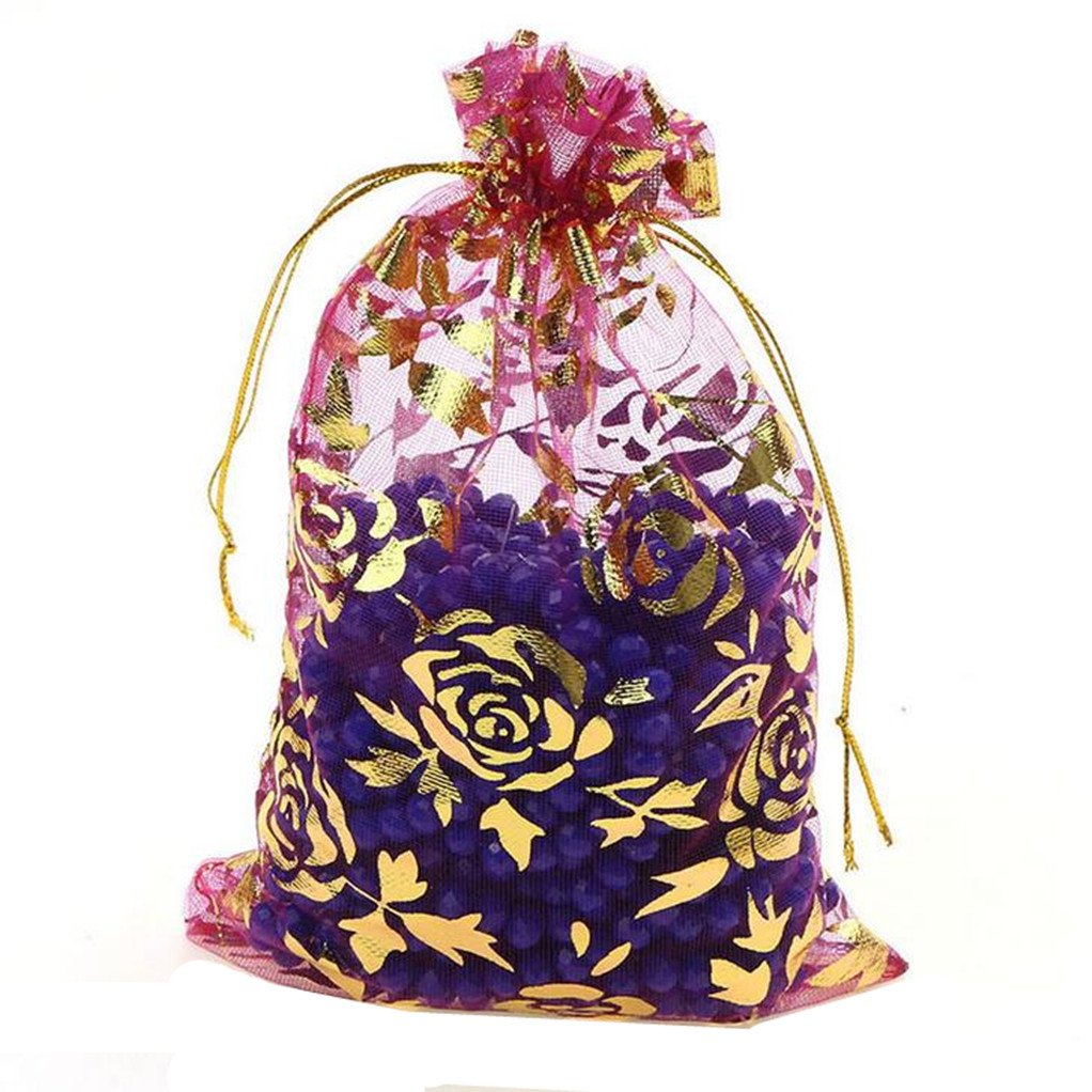 100PCS Rose Pattern Organza Wedding Favor Bags 4