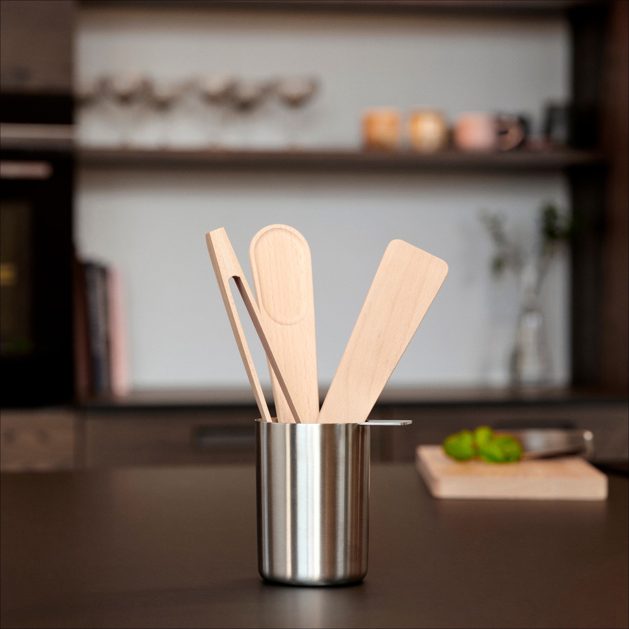 ZONE DENMARK 4-Piece Kitchen Utensil Set - Container, Tongs, Spatula, Stirring Spoon - Essential Cooking Tools for Baking, Grilling & Food Prep - Perfect for Home Chefs & Professional Kitchens