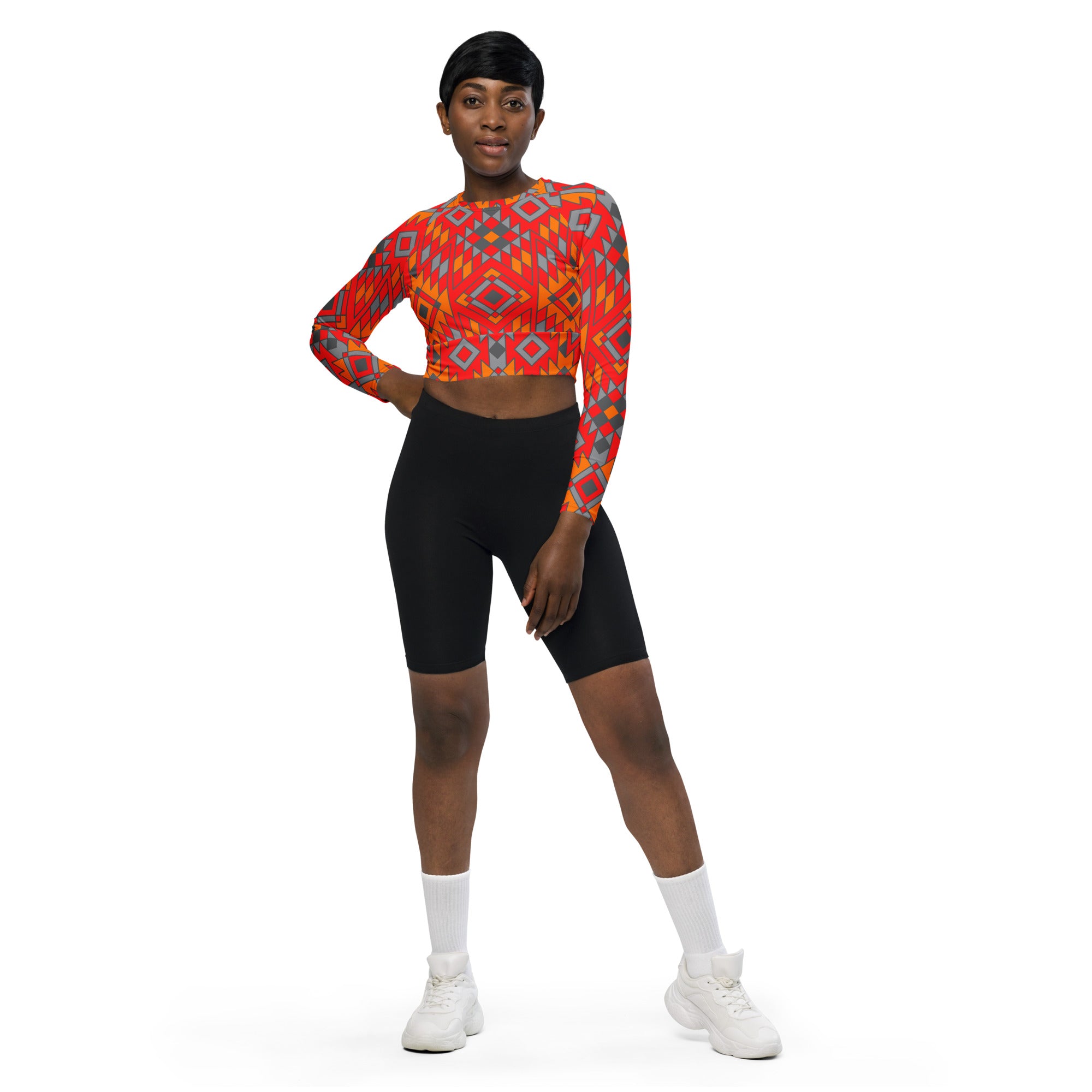Eco-Friendly Southwestern Print Long Sleeve Crop Top | Sustainable Recycled Fabric | Perfect for Music Festivals & Boho Fashion