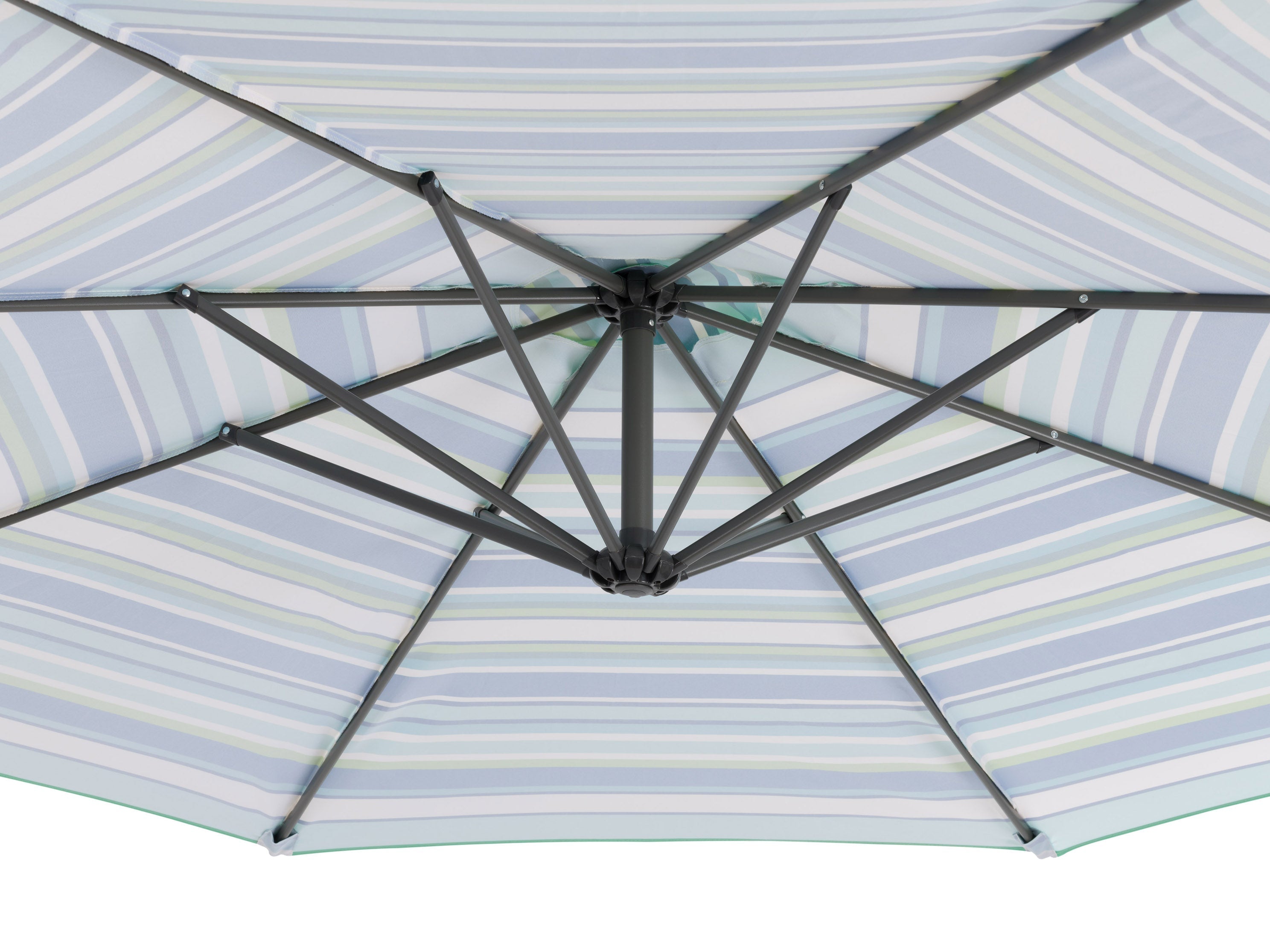 10ft Striped Offset Umbrella - Blue & Green Outdoor Patio Umbrella for Poolside, Garden, and Backyard Relaxation