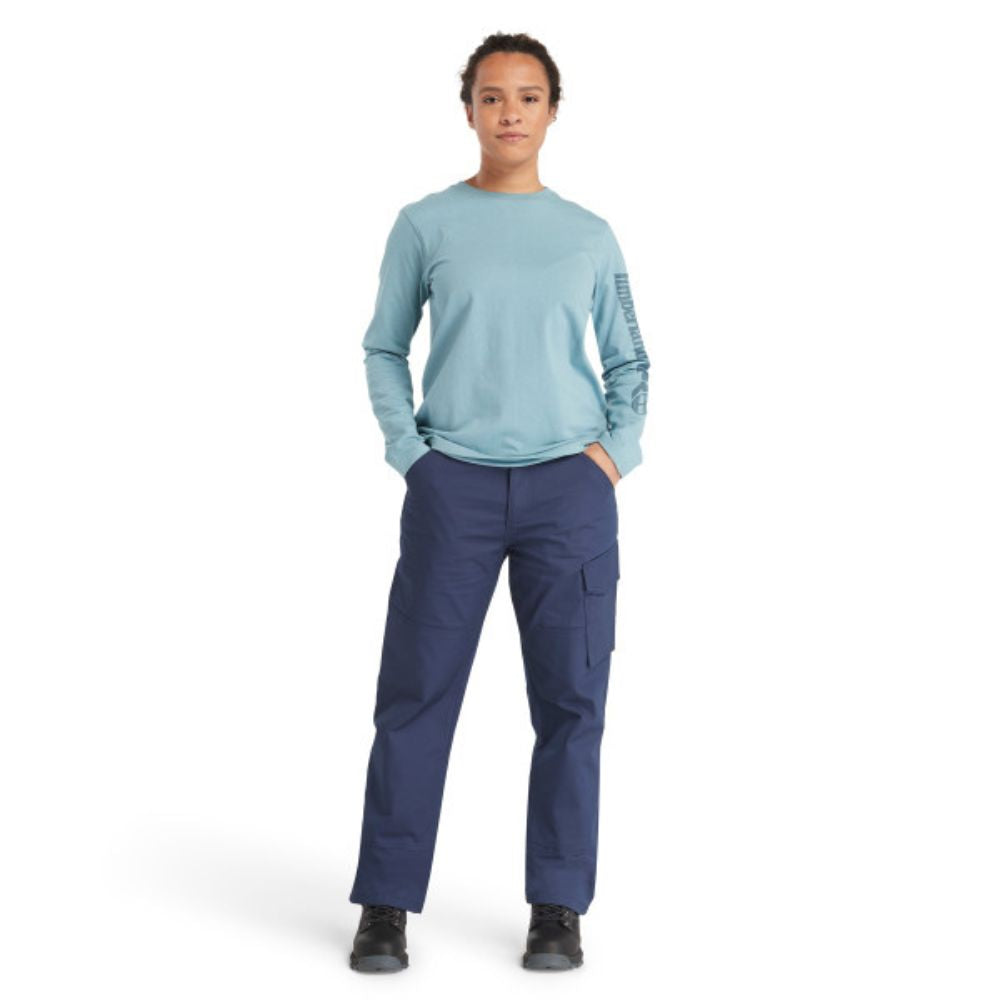 Timberland PRO® Women's Cotton Core Long Sleeve T-Shirt - Comfortable Workwear & Outdoor Shirt (Blue) | Perfect for Construction, Hiking & Casual Wear