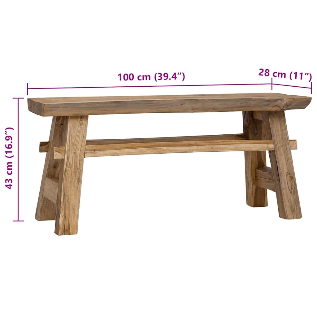 Handmade Rustic Farmhouse Storage Bench with Mixed Recycled Wood and Solid Teak - 39.4