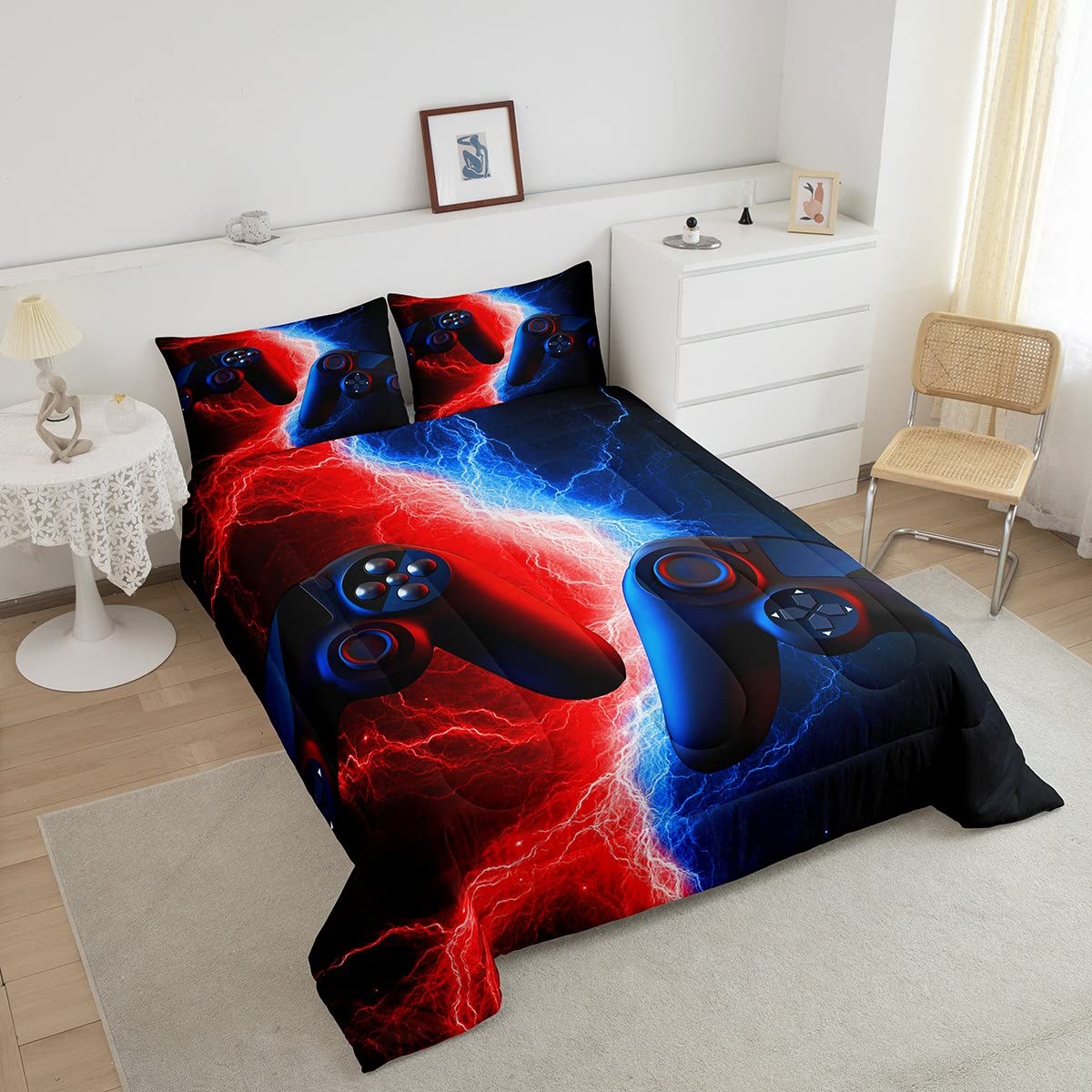 Erosebridal Full Bedding Set - Gaming Comforter Set for Boys & Kids | Red & Blue Video Game Themed Bedding | Perfect for Teen Gamer Rooms, Toddler Beds & Sleepovers