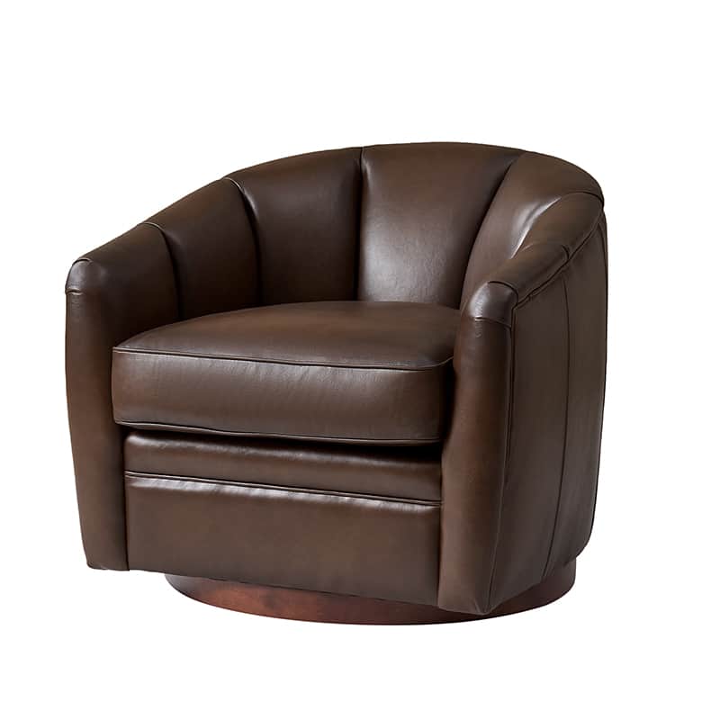 **Misha Barrel Armchair with Genuine Leather – Modern Living Room Chair for Home, Office & Lounge – Comfortable Leather Accent Chair**