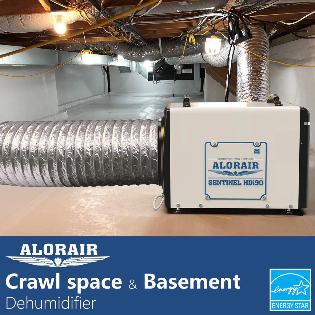 AlorAir HDi90 Ductable Basement Dehumidifier with Pump - 90 Pints Capacity for Crawl Space, Home & Commercial Use - Ideal for Damp Areas, Mold Prevention & Moisture Control