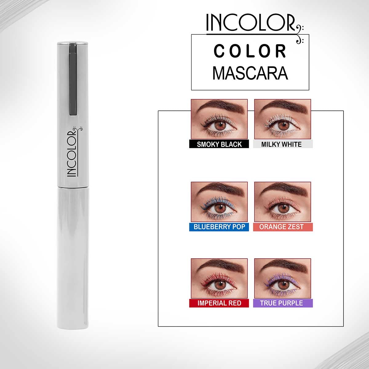 INCOLOR Lightweight Colorful Natural Mascara - Smudge Proof & Long Lasting Eye Makeup (Milky White, 6ml) for Everyday Wear & Professional Makeup Artists | Perfect for Daytime Office Look & Evening Parties