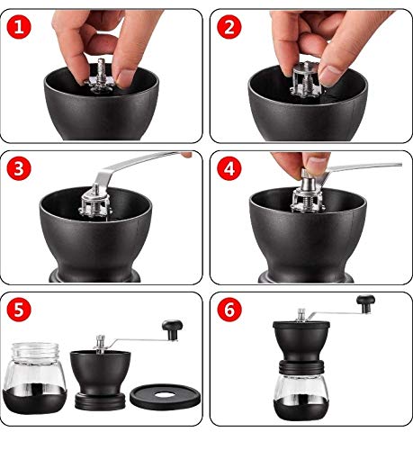 Premium Manual Coffee Grinder with Ceramic Burrs - Portable Hand Crank Mill with Glass Jar, Silicone Cover & Stainless Steel Handle for French Press, Espresso & Pour Over - Perfect for Home, Office & Travel (Black)