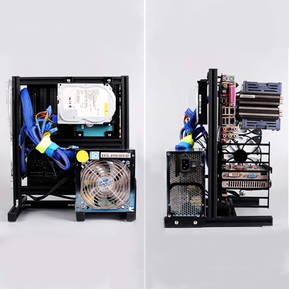 ATX/M-ATX/ITX Open Frame PC Case - Aluminum Vertical Test Bench for Water Cooling & Overclocking | DIY Computer Chassis Bracket for Gaming Rigs & Workstations (Black)