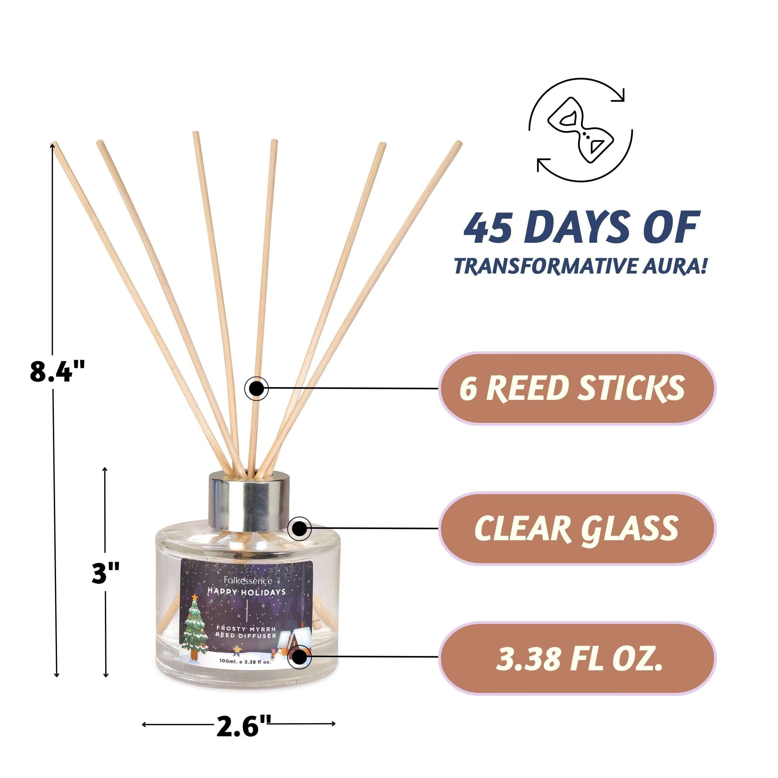 Folkulture Reed Diffusers for Home - 3.38 fl oz Aromatic Oil Diffuser with 6 Reed Sticks | Frosty Myrrh Scent | Perfect for Bathroom Decor, Living Room, Bedroom & Guest Bathroom Essentials
