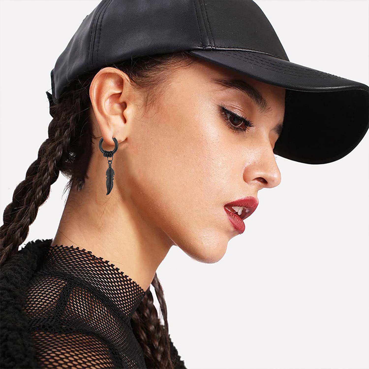 Stainless Steel Punk Drop Dangle Hinged Earrings - Gothic Feather Hoop Earrings for Men & Women | Perfect for Concerts, Parties & Alternative Fashion