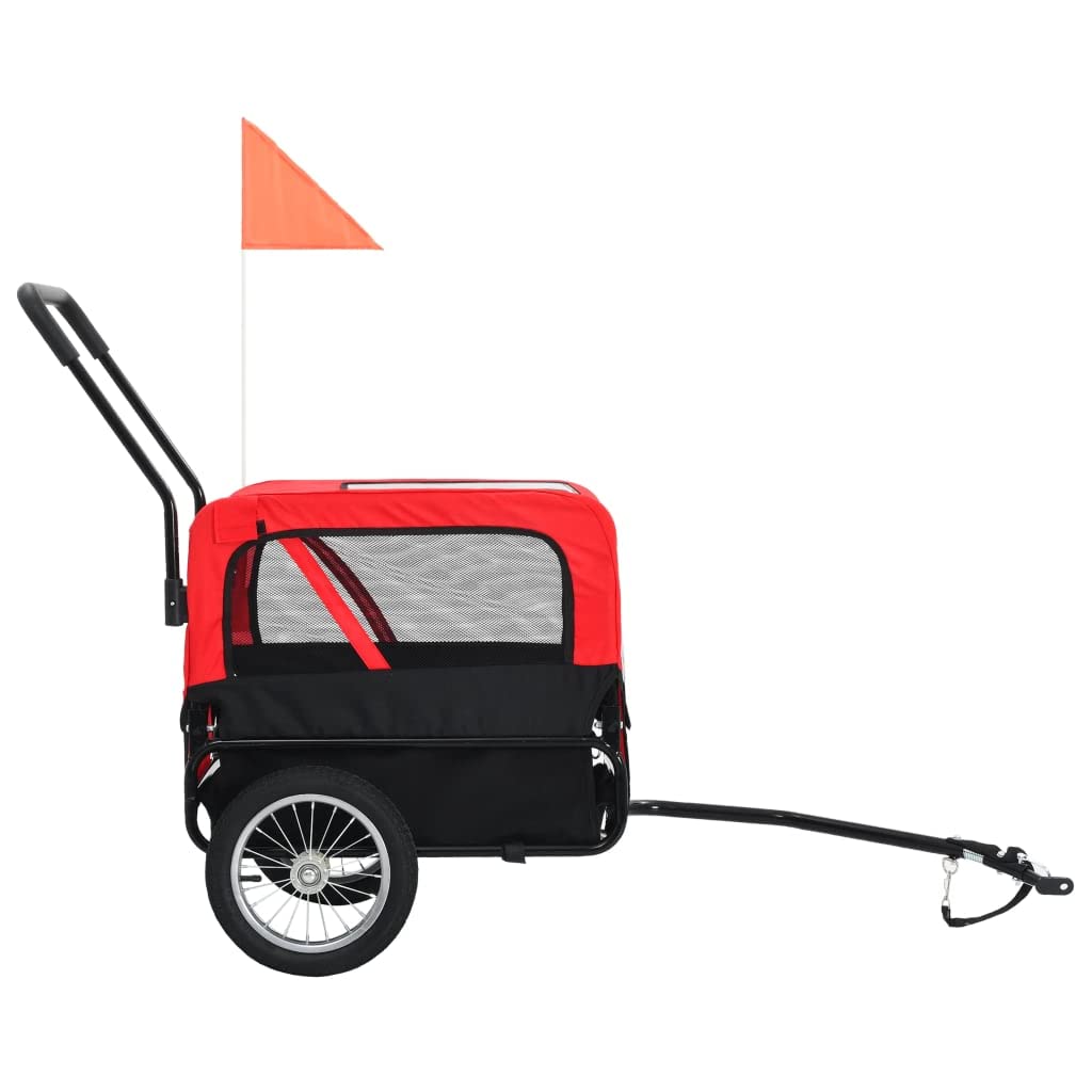 **vidaXL 2-in-1 Pet Bike Trailer & Jogging Stroller – Quick Convertible Design, Durable Steel Frame, Water-Resistant Oxford Fabric, Breathable Mesh Windows – Red & Black – Perfect for Cycling, Running & Outdoor Adventures with Your Pet**