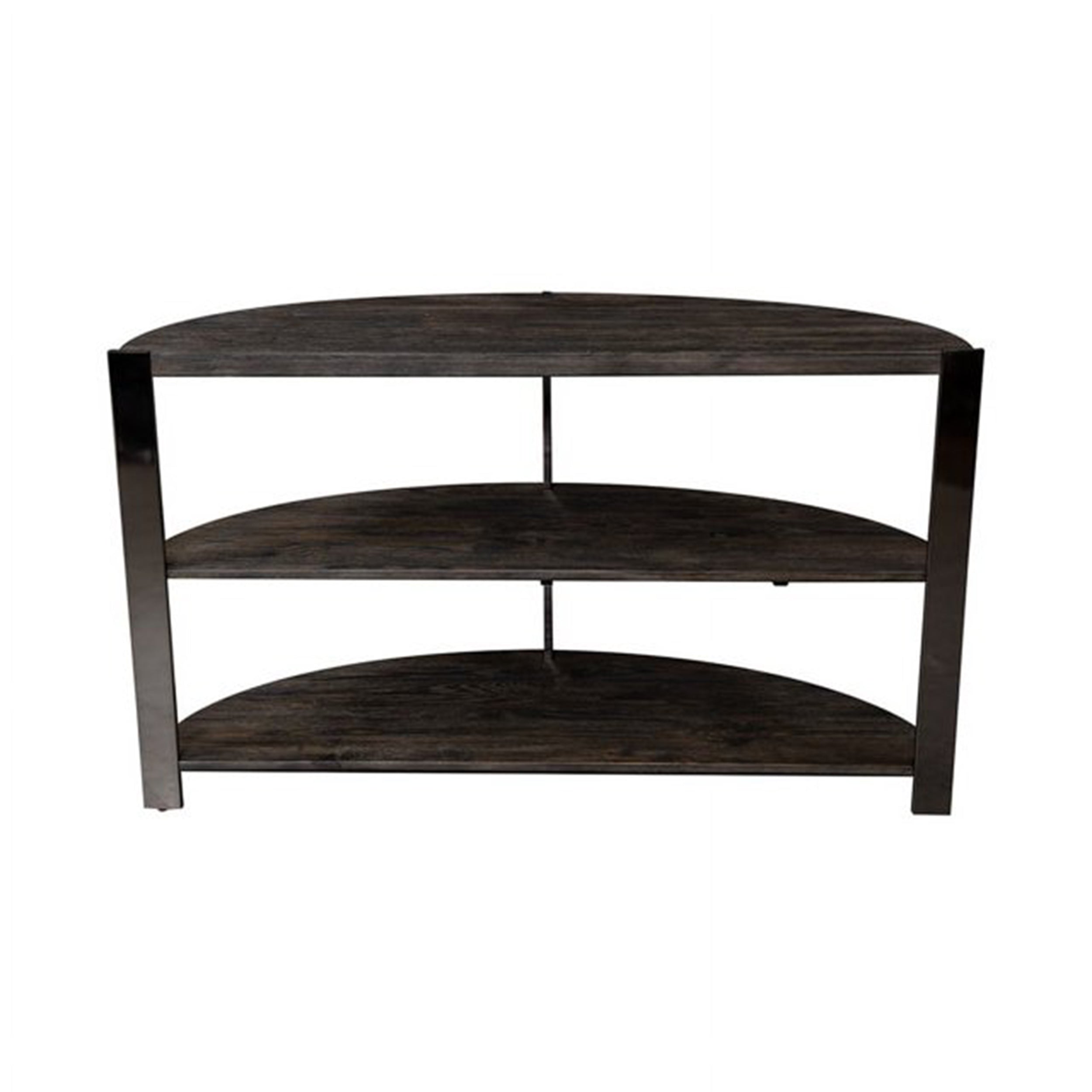 Roundhill Furniture Kalne Half Moon Console Table with 2 Open Shelves - Charcoal Gray & Chrome Plated Metal | Entryway, Living Room, Hallway Decor