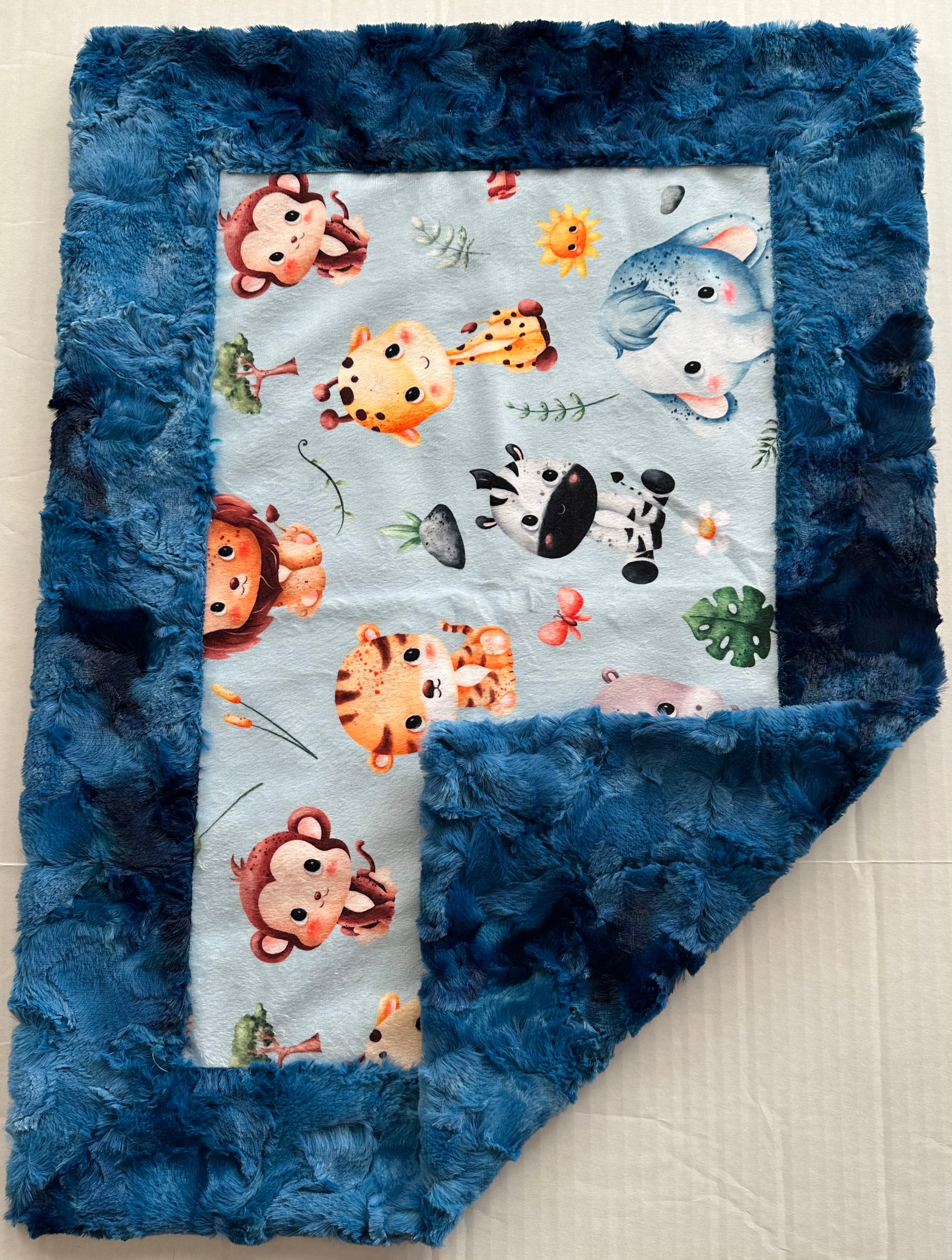 Blue Luxe Galaxy Safari Animal Nursery Minky Blanket - 17x26 Lovey Size for Baby Shower, Nursery Decor & Toddler Comfort