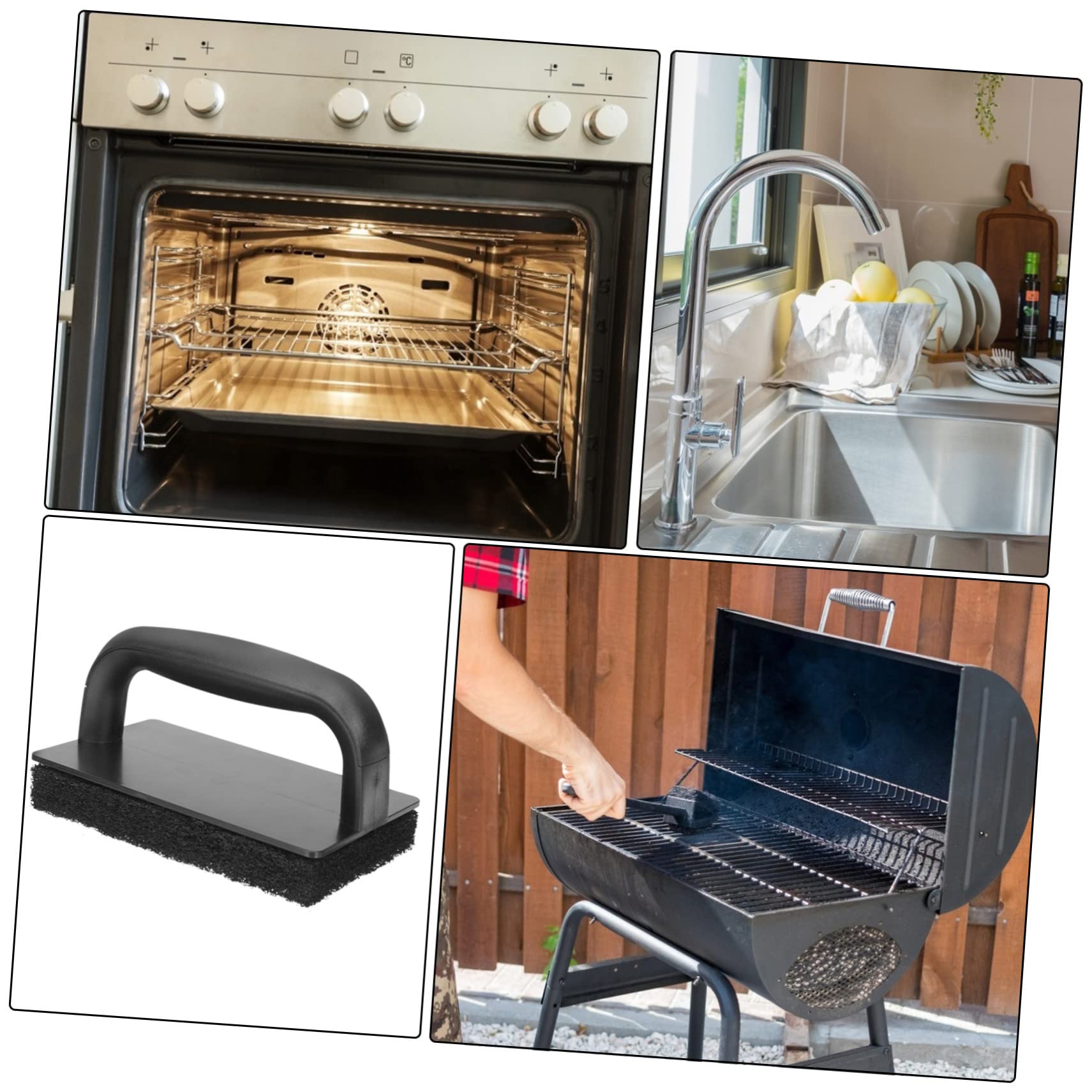Multi-Functional Kitchen Brush with Handle - Heavy Duty Scrub Sponges for Grilling Rack, Pots & Pans Cleaning - Perfect for BBQ, Camping & Household Cleaning