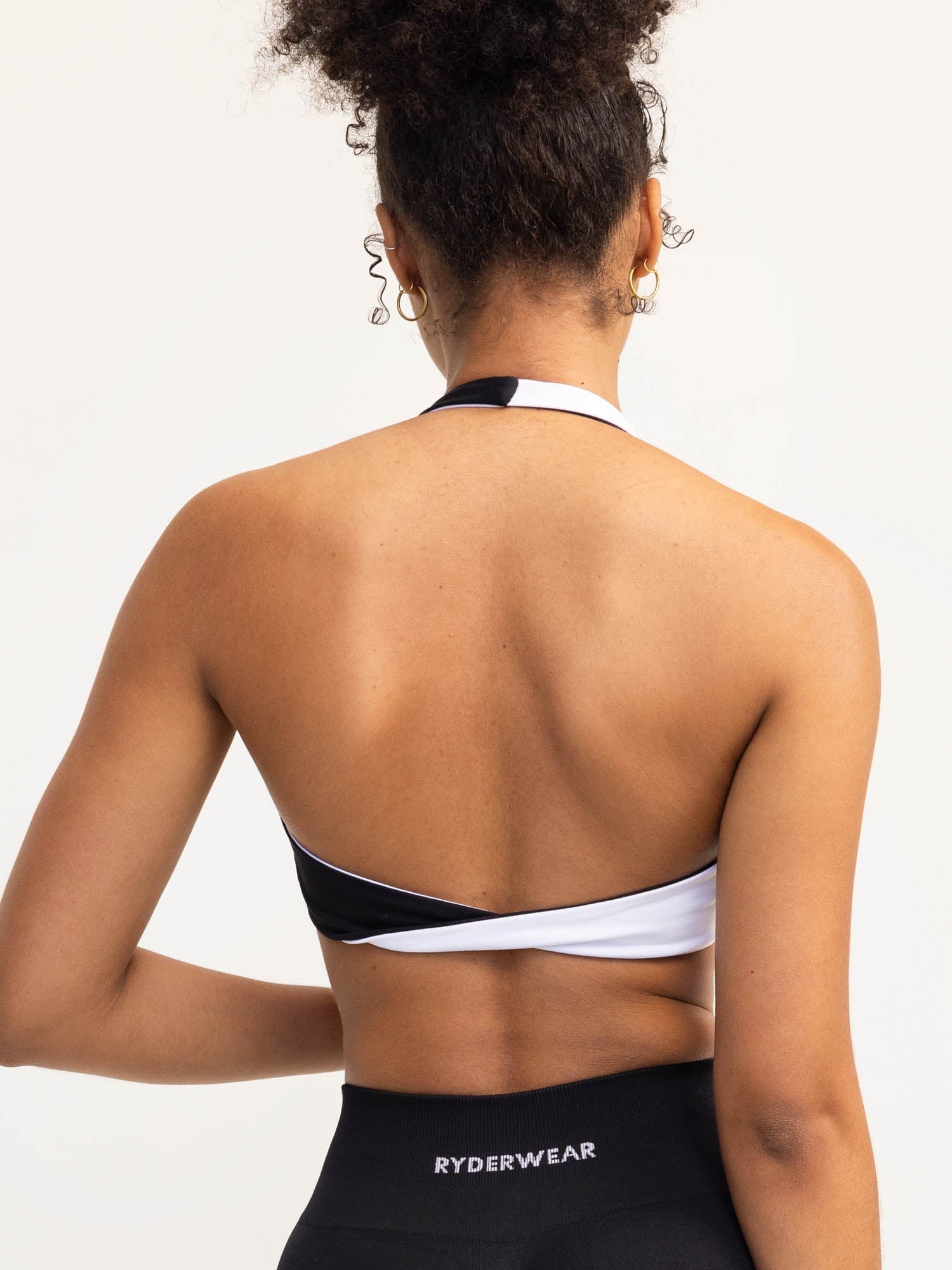 Duo Halter Twist Sports Bra for Women - High Support Workout Top - Black & White - Perfect for Yoga, Running, and Gym Fitness